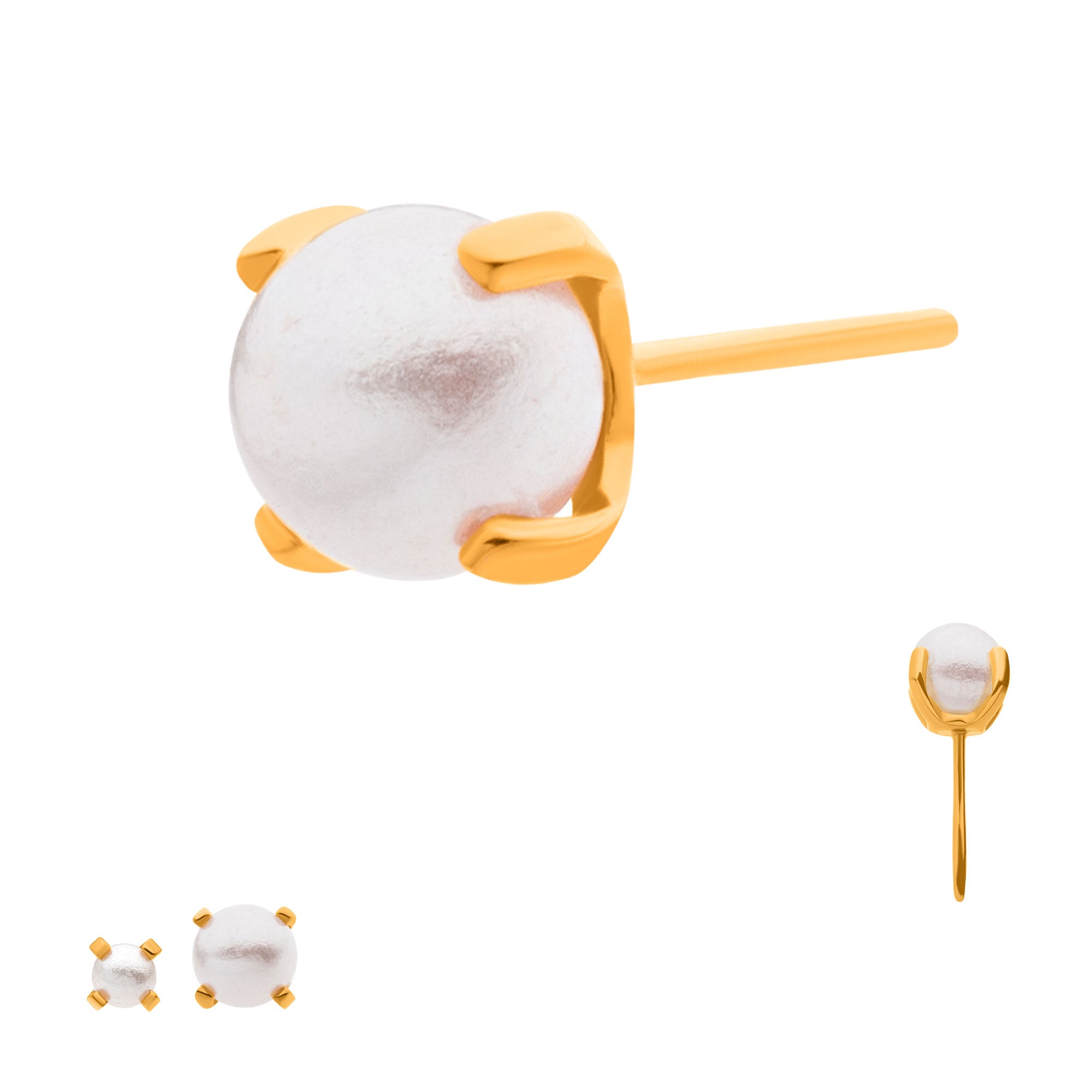 24Kt Gold PVD Titanium Threadless Prong Set White Pearl Top