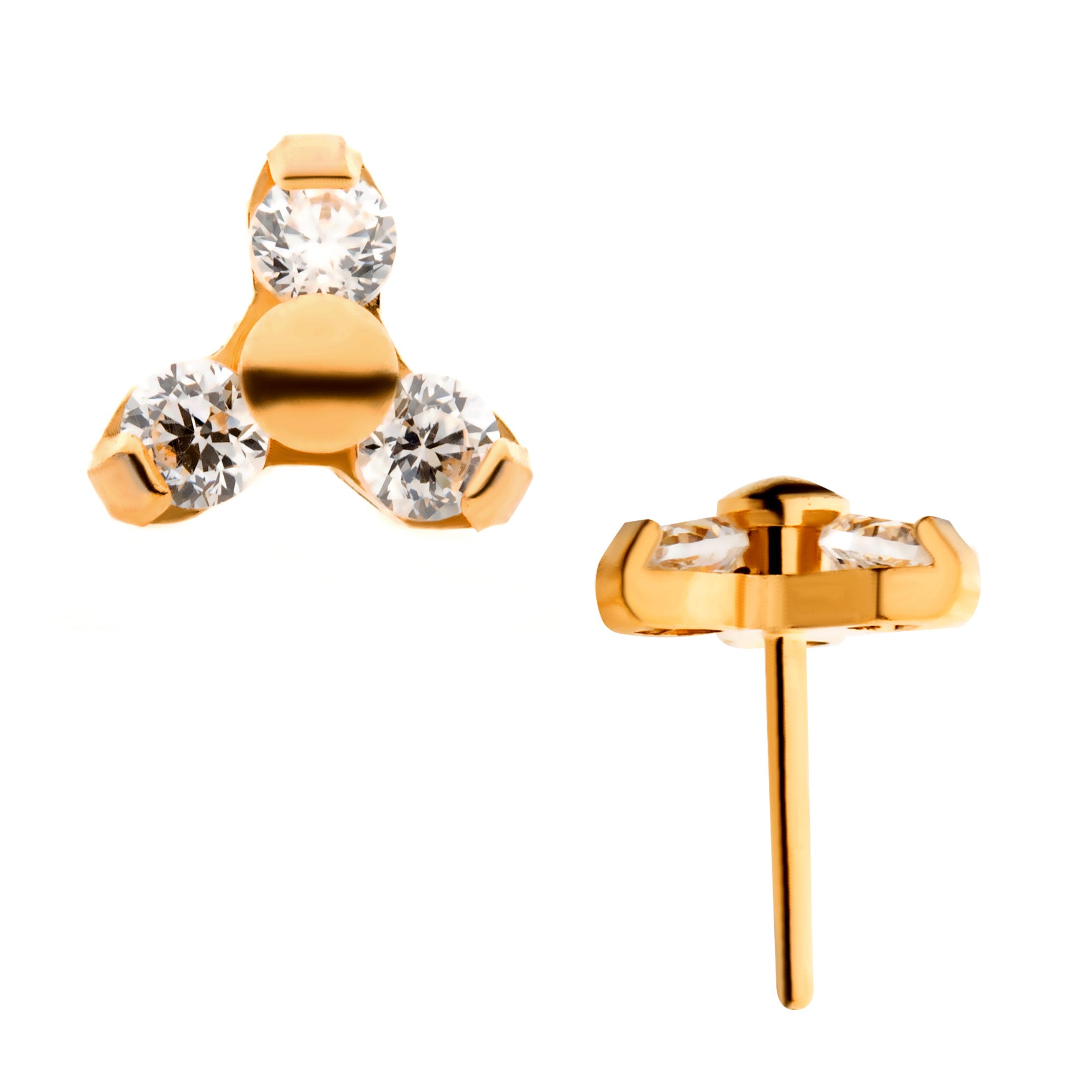 24kt Gold PVD Titanium Threadless Prong Clear CZ Trinity Top