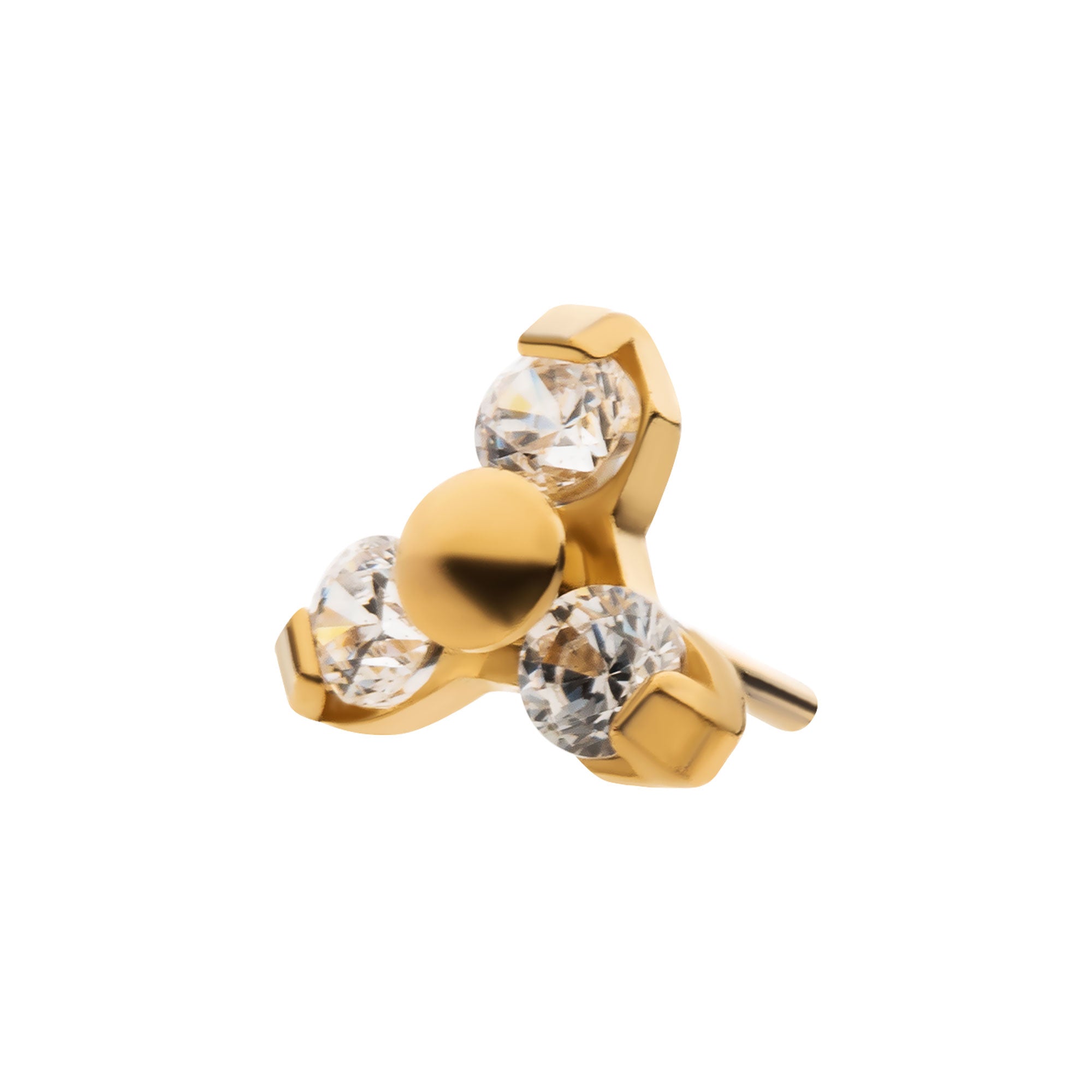 24kt Gold PVD Titanium Threadless Prong Clear CZ Trinity Top