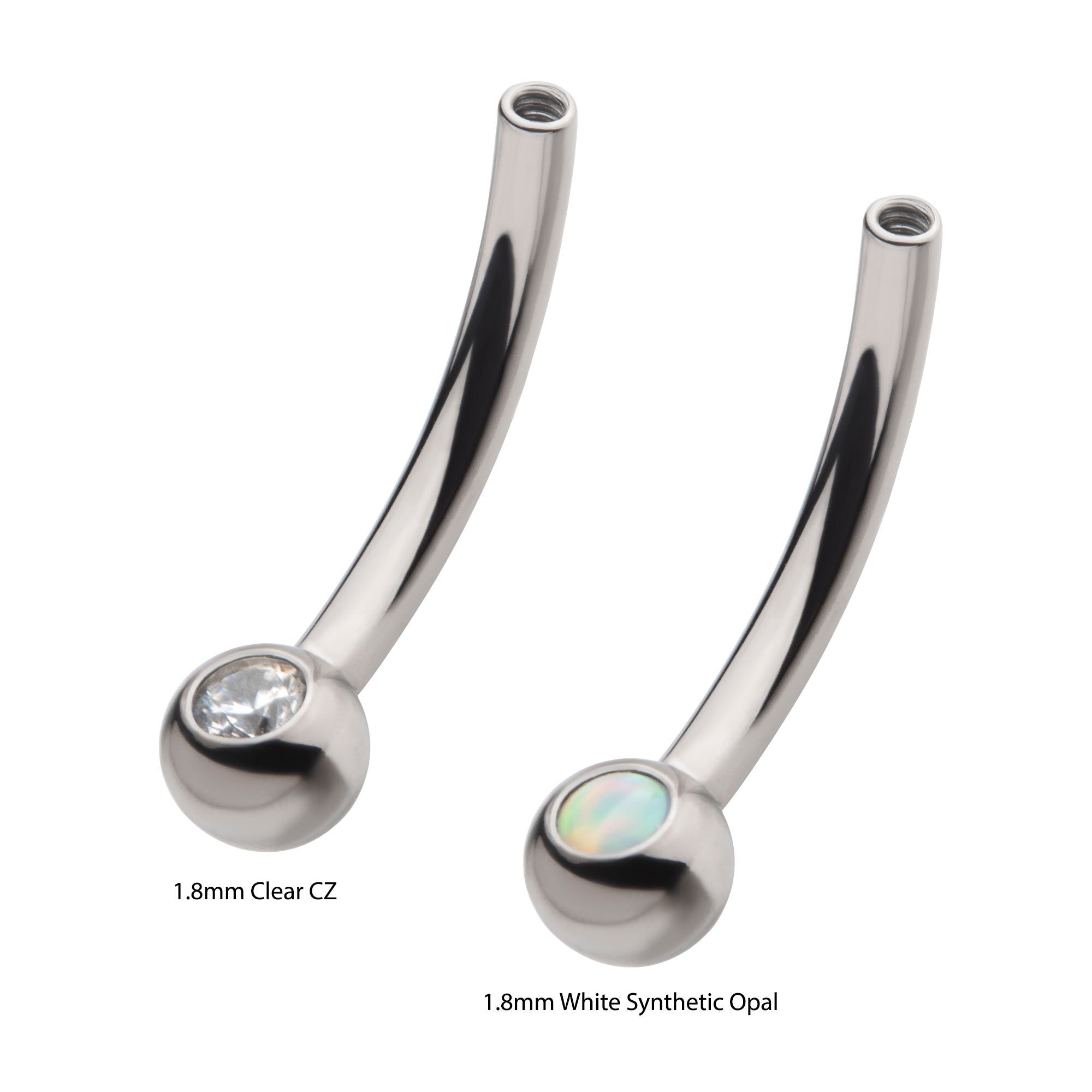 Titanium Internally Threaded Bezel CZ/Opal Ball Curved Barbell