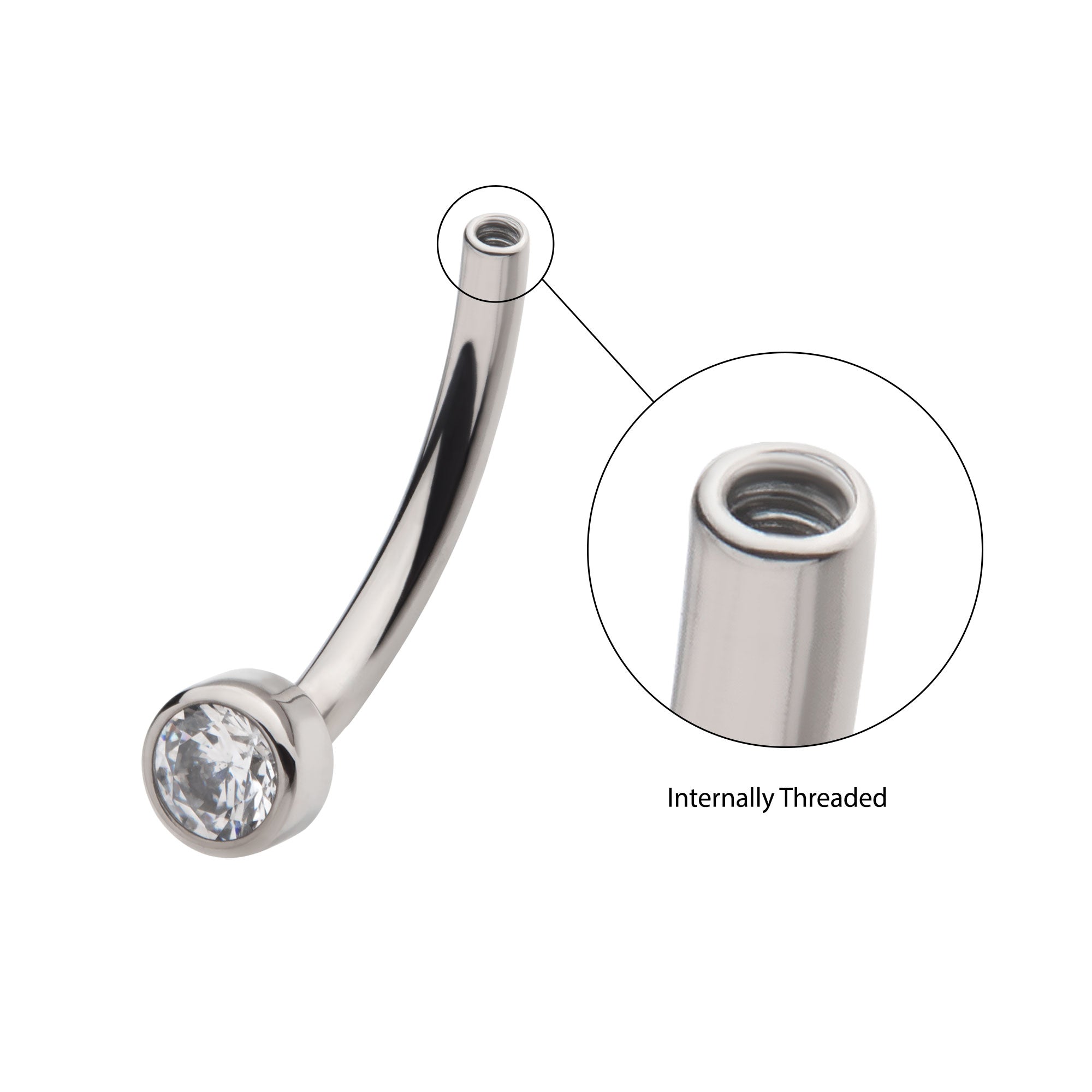 Titanium Internally Threaded Bezel CZ Fixed Disc Curved Barbell