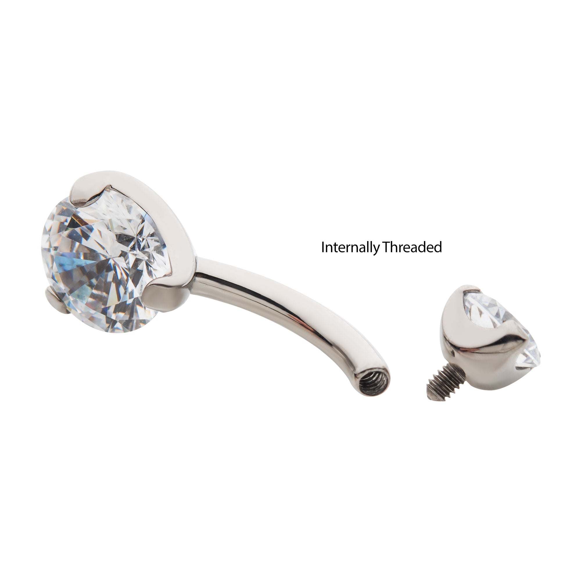 Titanium Internally Threaded with Prong Set Round AAA CZ/Synthetic Opal Fixed Navel