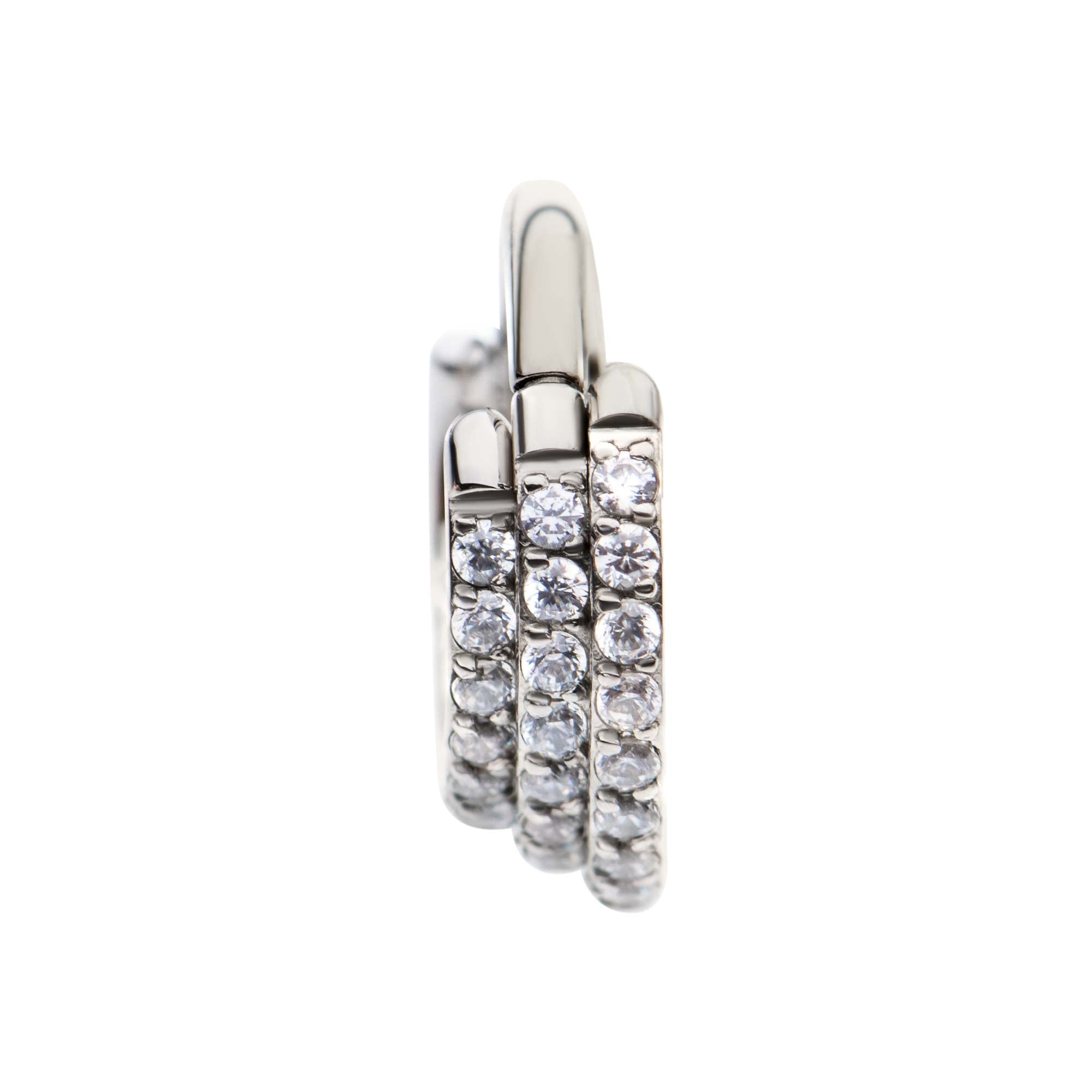 16g Titanium Pave Clear CZ Triple Stacked Side Facing Hinged Segment Clicker