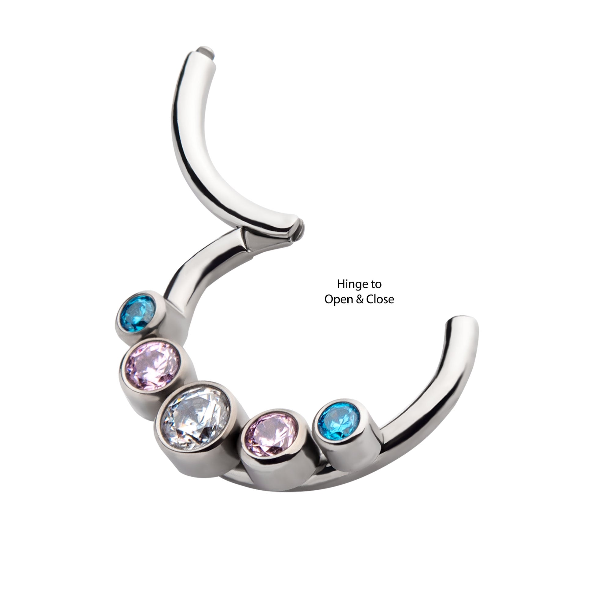 Titanium Transgender Bezel CZ Front Facing Hinged Segment Clicker