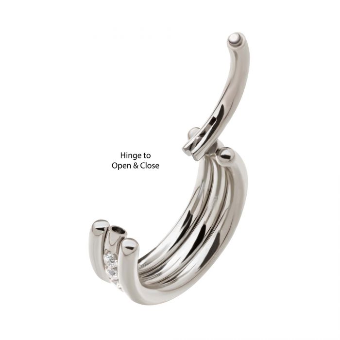 Titanium Triple Stacked Clear CZ Center Line Side Facing Hinged Segment Clicker