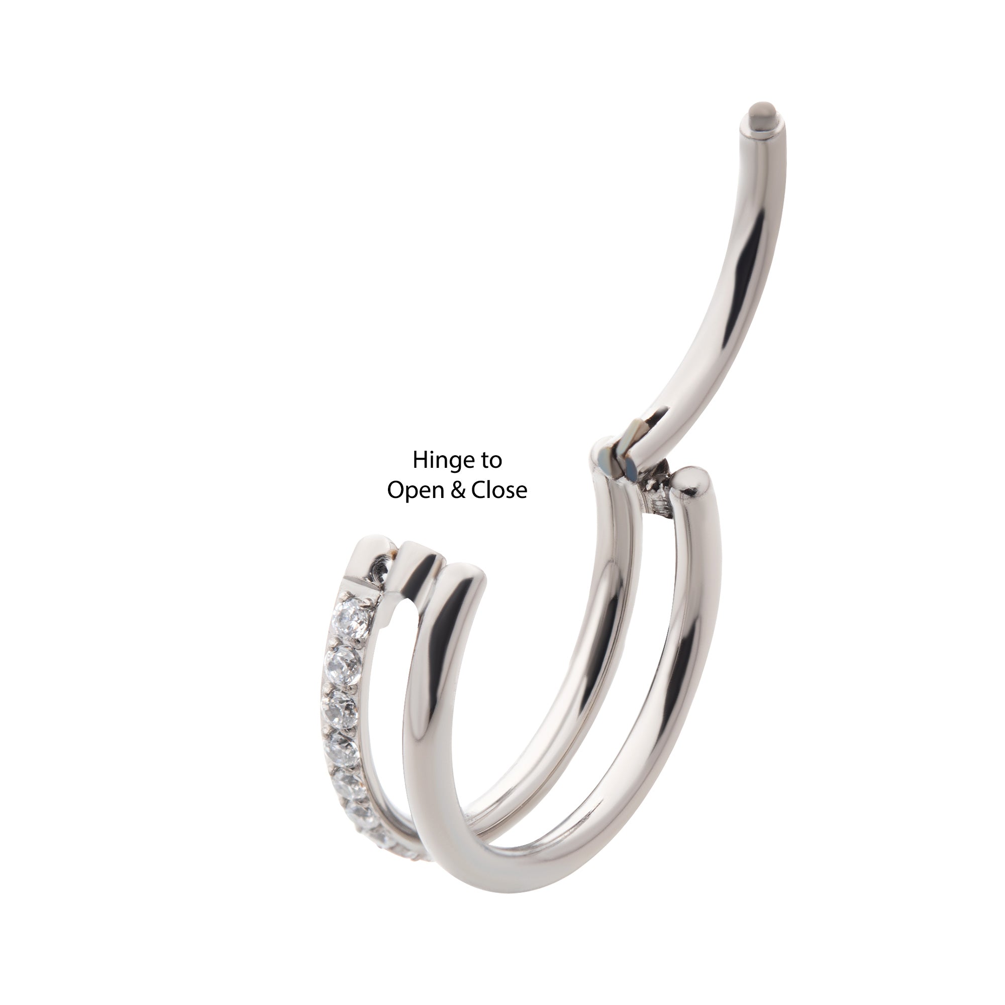 Titanium Side Facing Single Row Clear CZ Hinged Segment Clicker