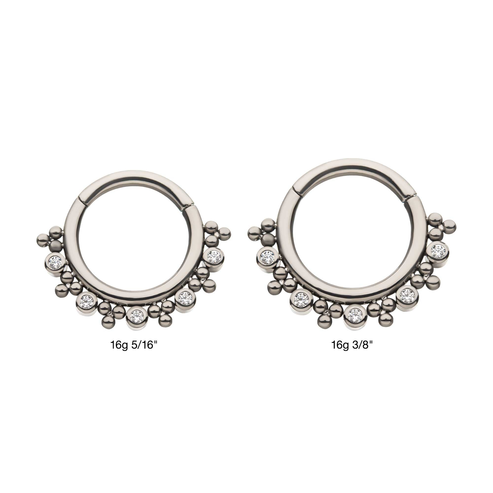 Titanium Bezel CZ & Trio Beads Cluster Front Facing Hinged Segment Clicker