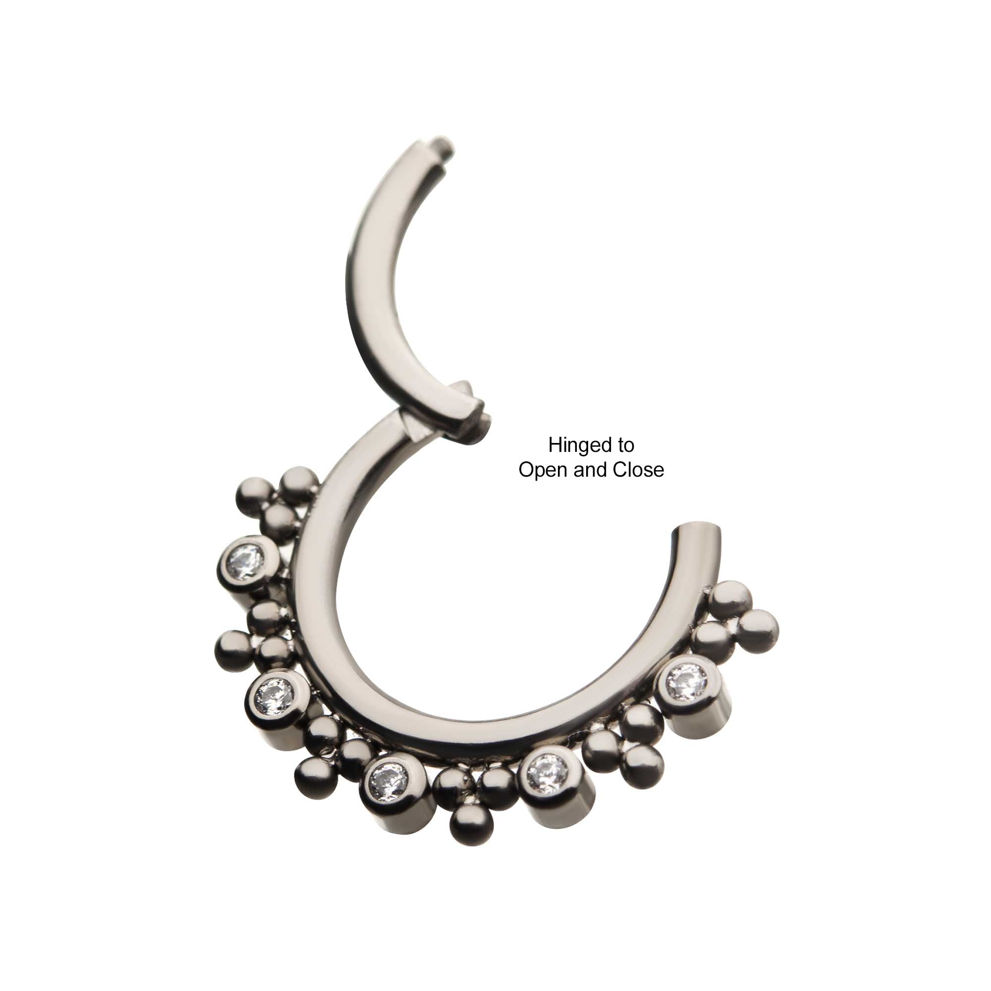 Titanium Bezel CZ & Trio Beads Cluster Front Facing Hinged Segment Clicker