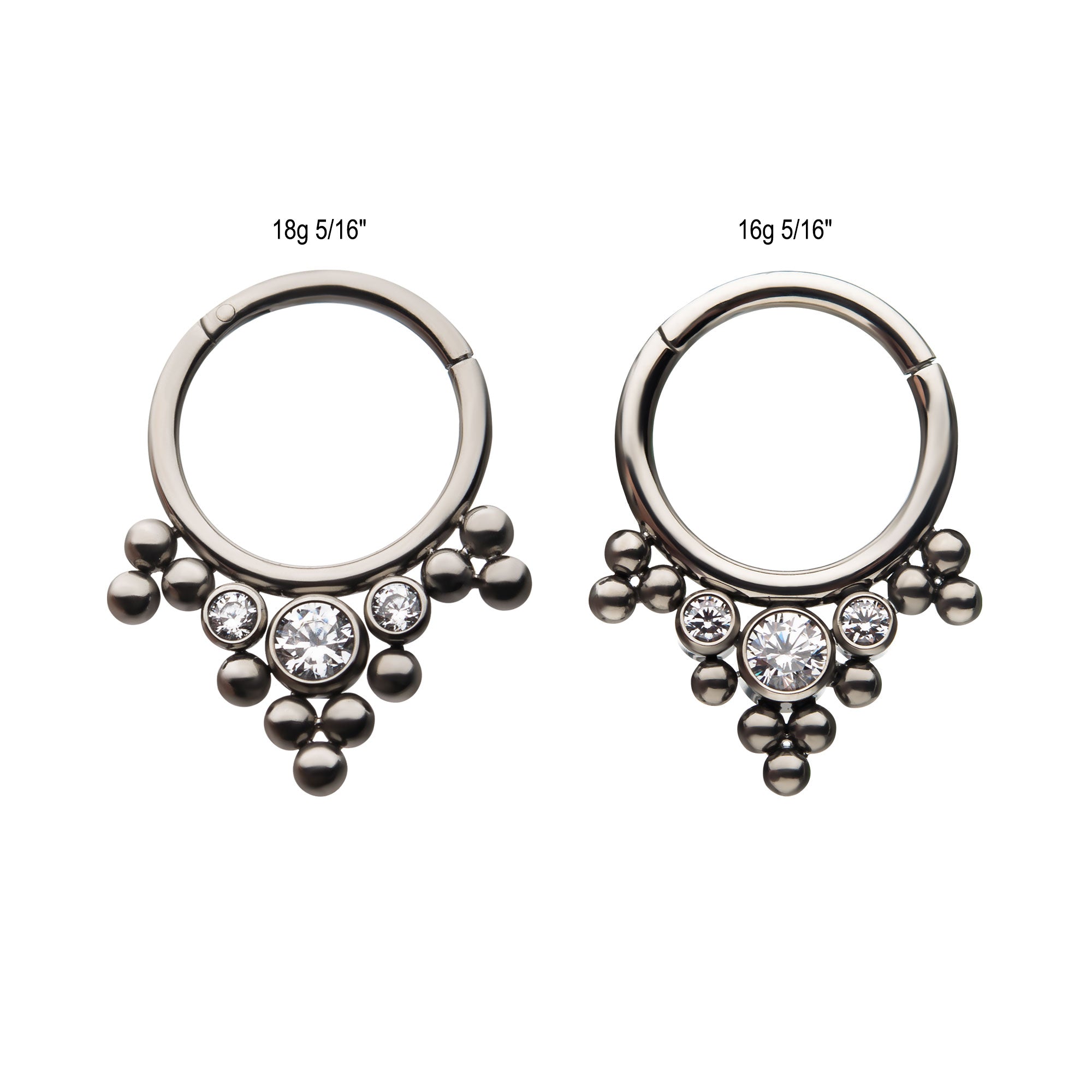 Titanium 3-Clear CZ Beaded Cluster Hinged Segment Clicker