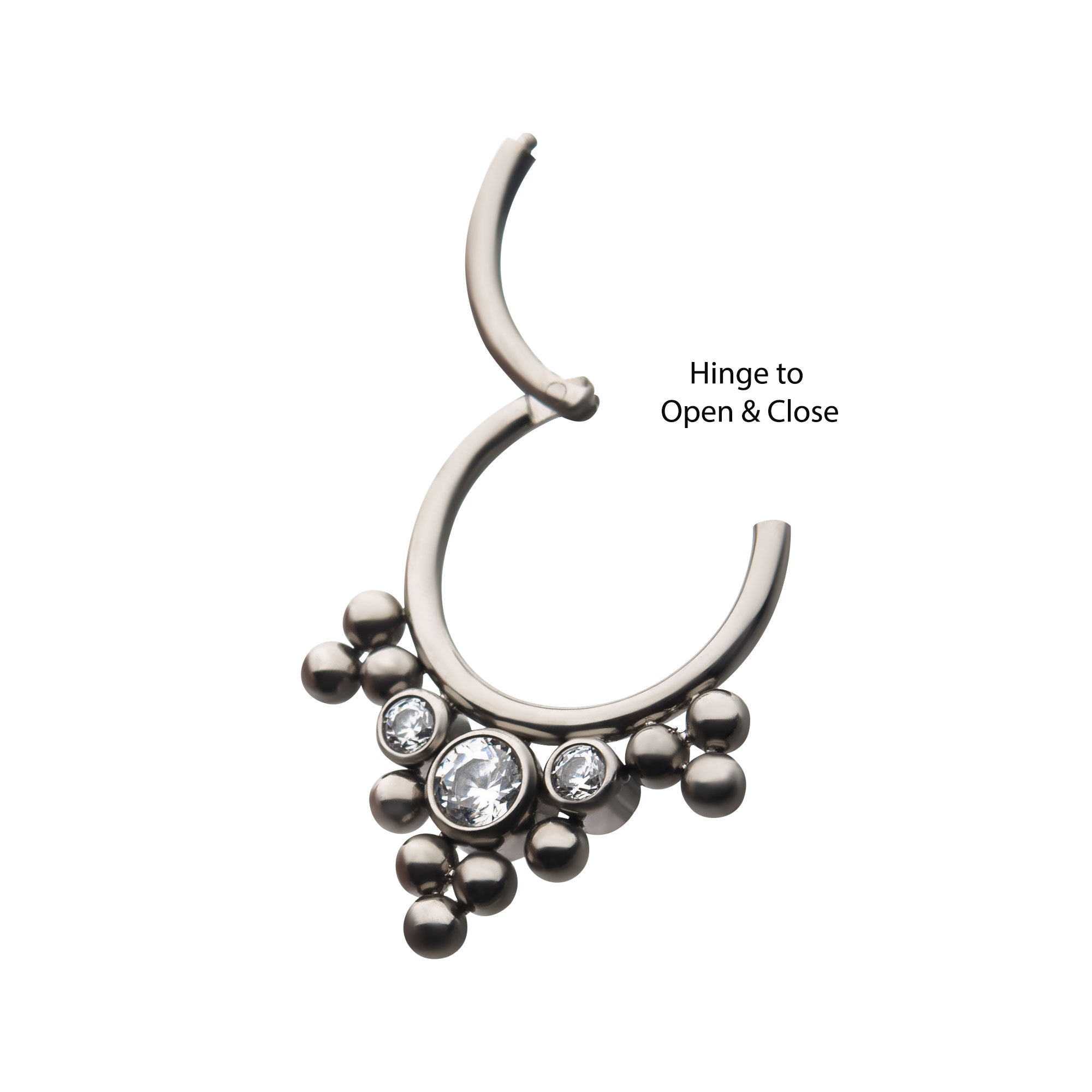 Titanium 3-Clear CZ Beaded Cluster Hinged Segment Clicker