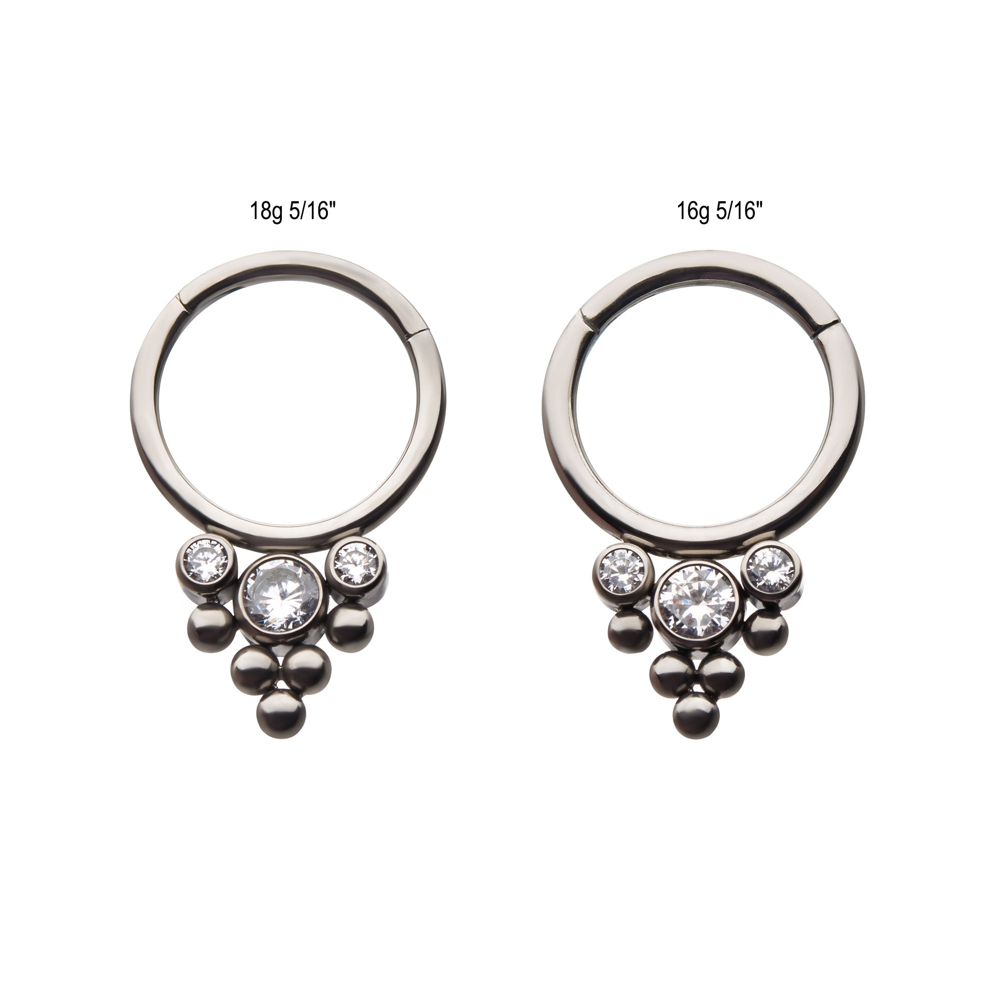 Titanium Triple Clear CZ Beaded Hinged Segment Clicker