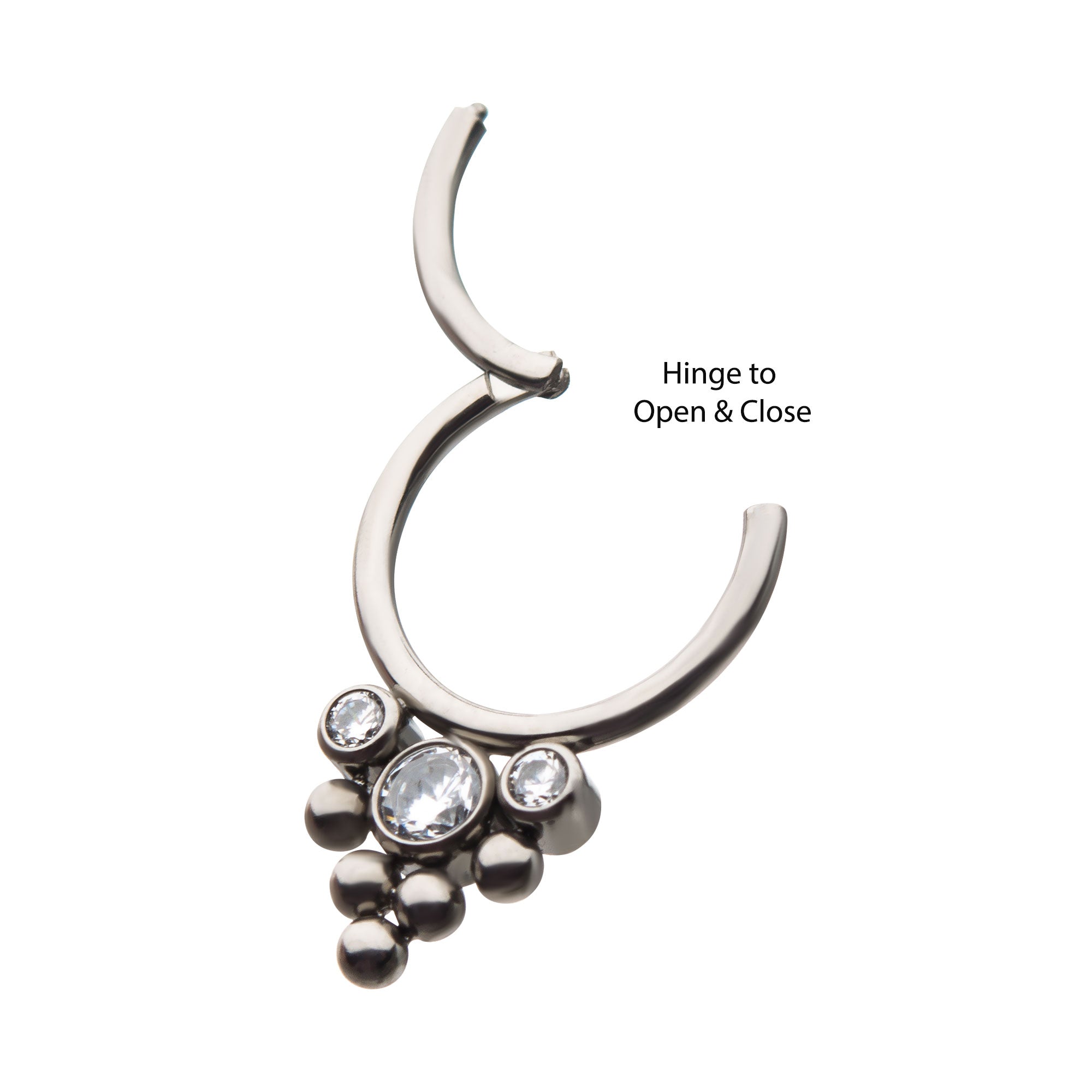 Titanium Triple Clear CZ Beaded Hinged Segment Clicker