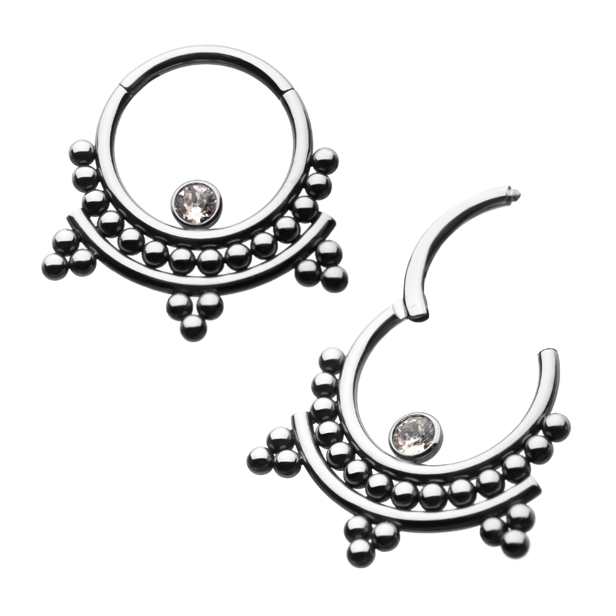 Titanium Clear CZ Tri-Bead Clusters Hinged Segment Clicker