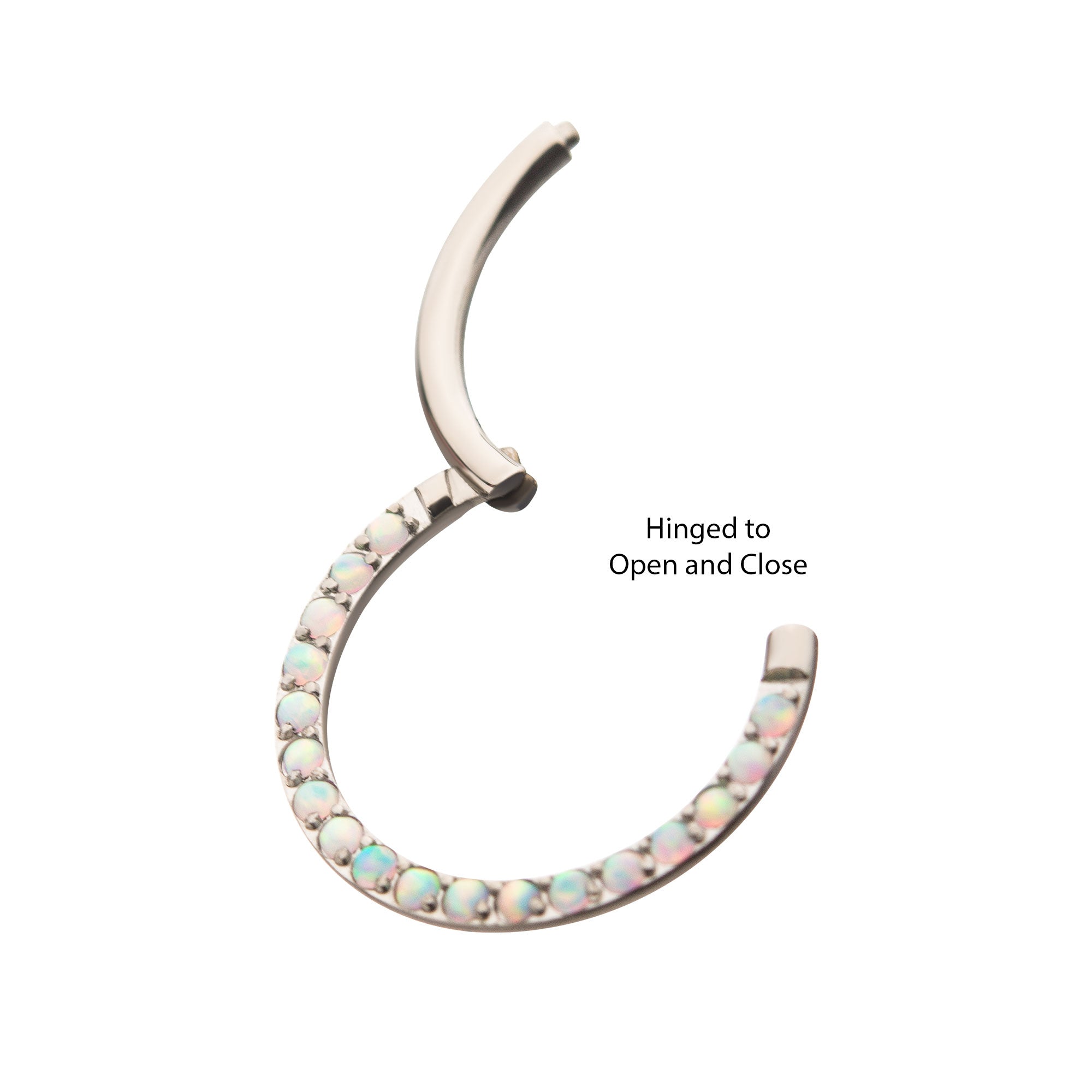 Titanium Front Facing Clear Eternity Gem Hinged Segment Clicker White Opal