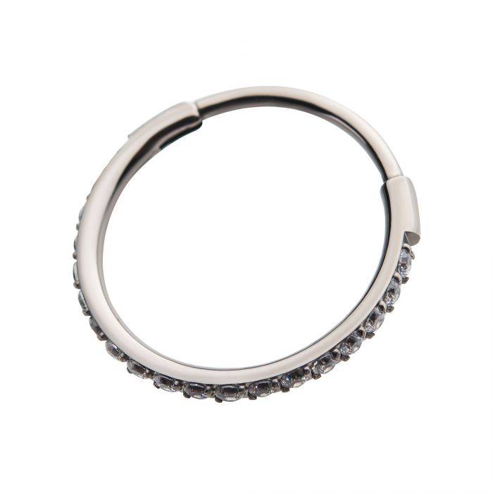 20g Titanium Side Facing Prong Clear CZ Eternity Hinged Hoop Ring