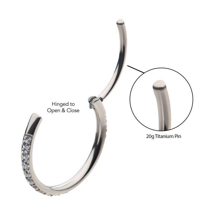 20g Titanium Side Facing Prong Clear CZ Eternity Hinged Hoop Ring
