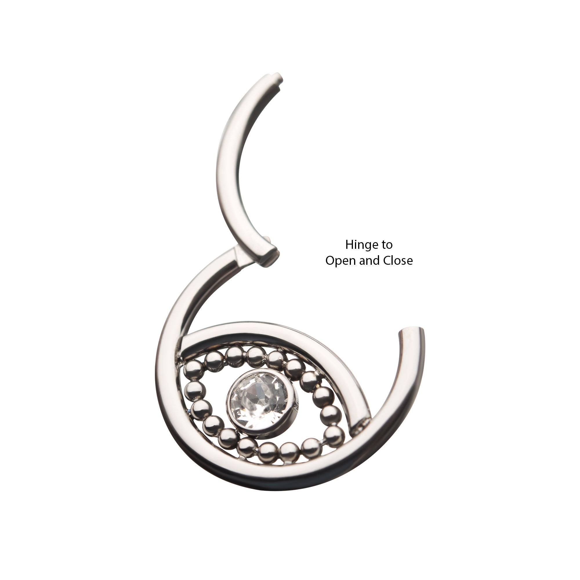 Titanium Beaded Bezel CZ Evil Eye Front Facing Hinged Segment Clicker
