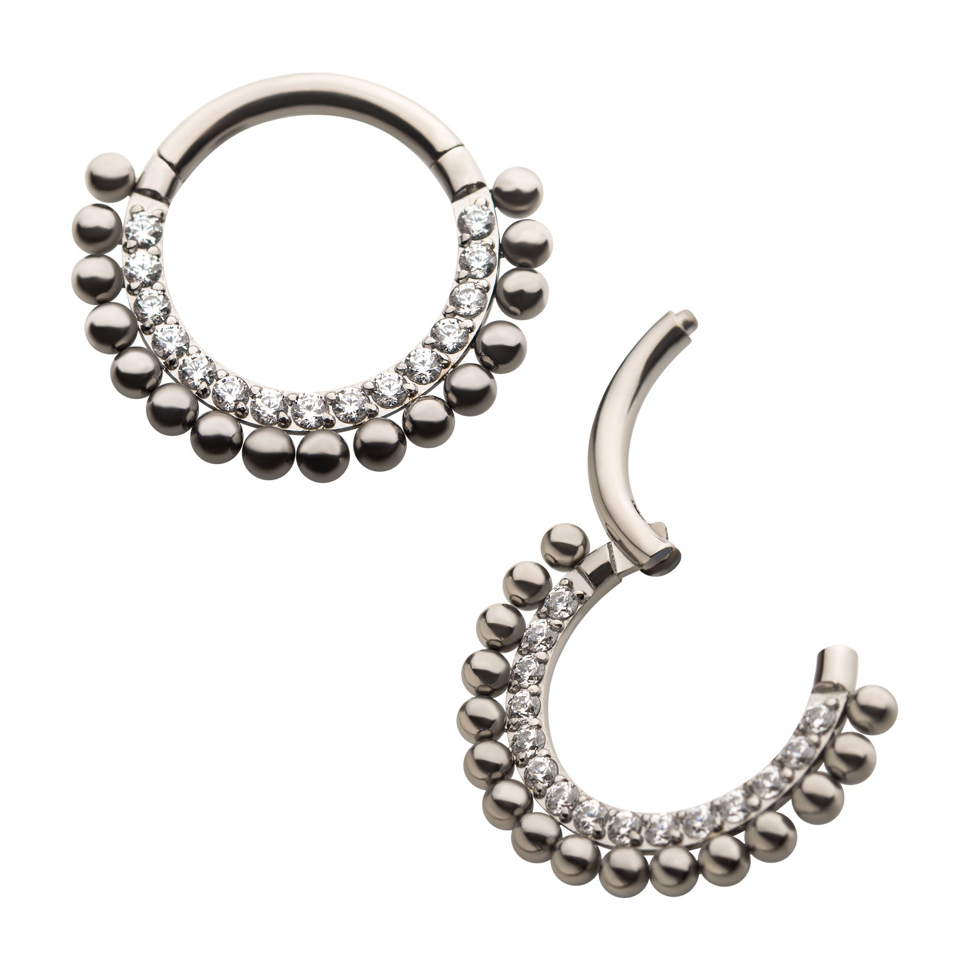 Titanium Clear CZ Beaded Front Facing Hinged Segment Clicker