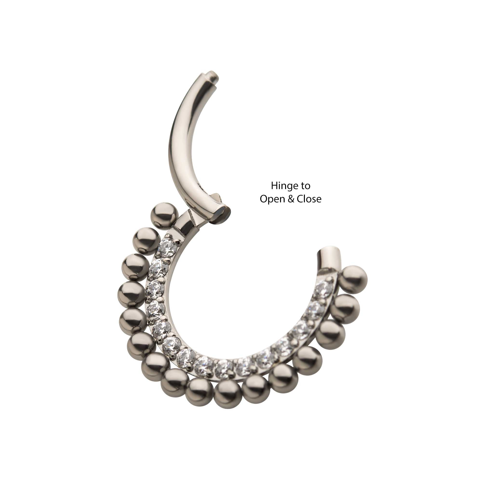 Titanium Clear CZ Beaded Front Facing Hinged Segment Clicker