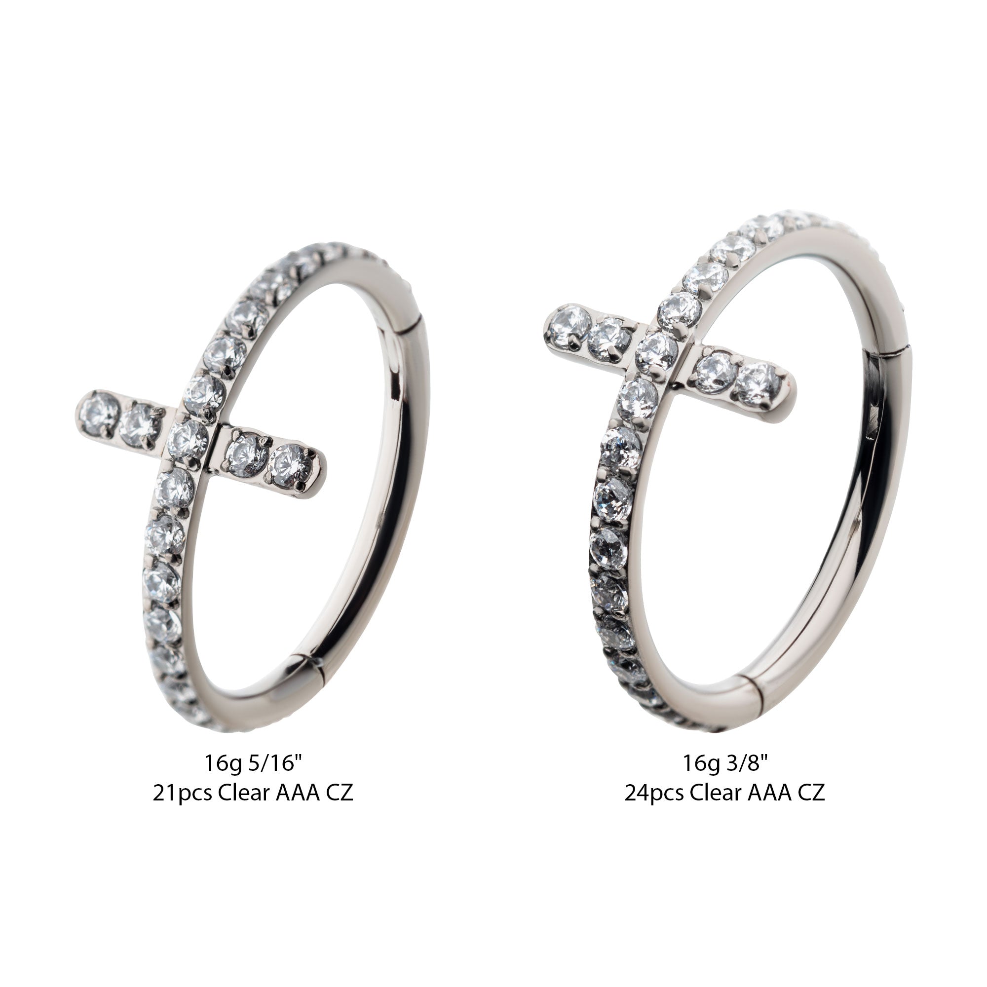 Titanium Clear CZ Cross Side Facing Hinged Segment Clicker