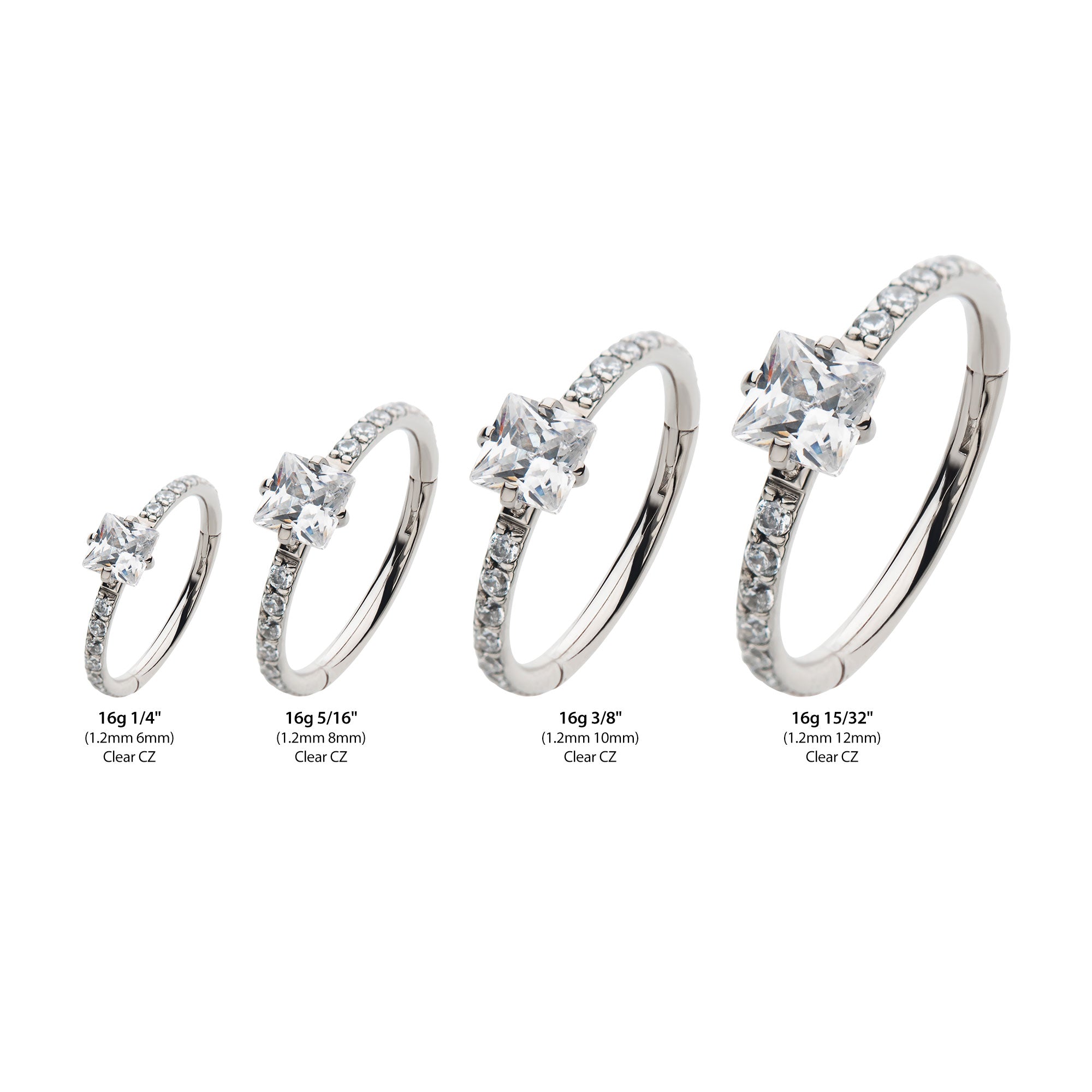 Titanium Centerpiece Square Clear CZ Eternity Side Facing Hinged Segment Clicker