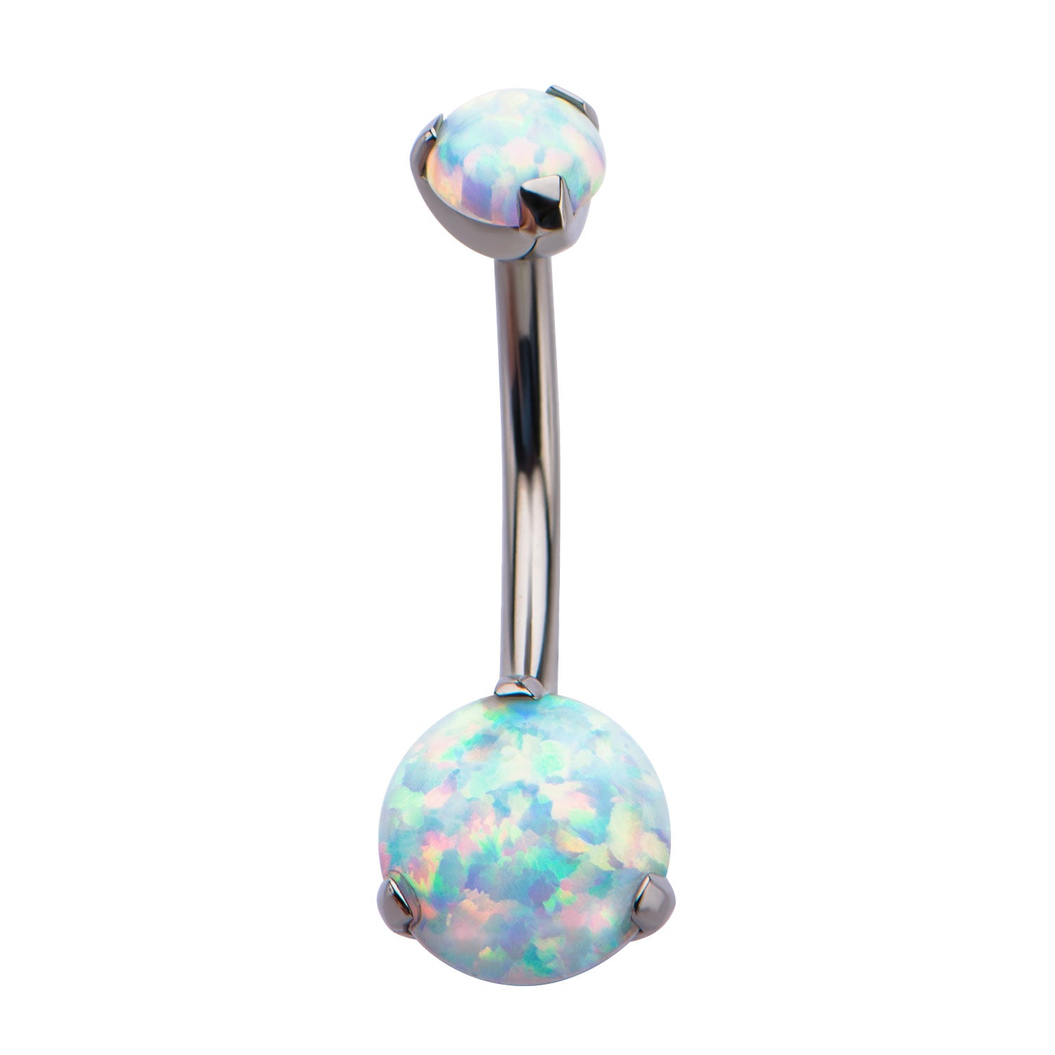 Titanium Internally Threaded Prong Set Double Synthetic Opal Navel Curves