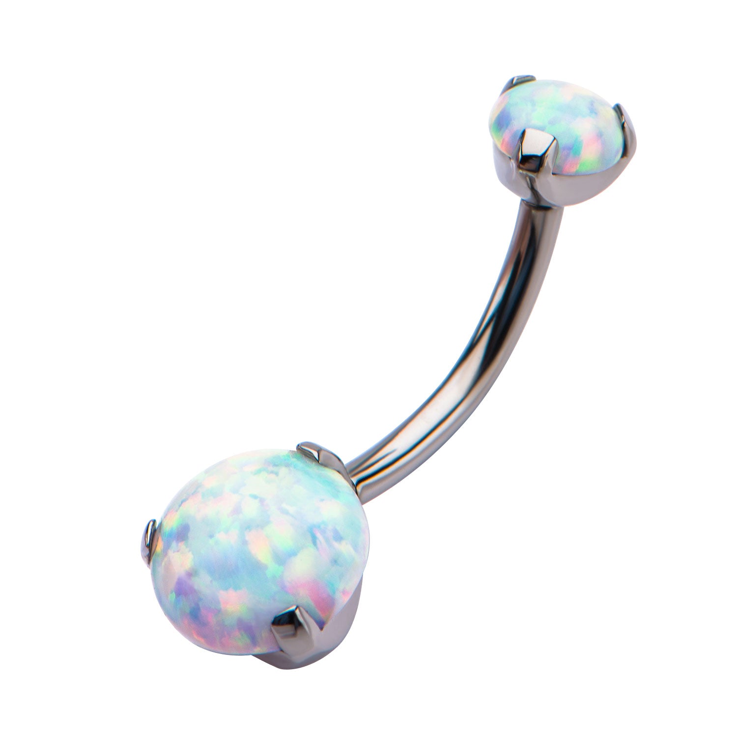 Titanium Internally Threaded Prong Set Double Synthetic Opal Navel Curves