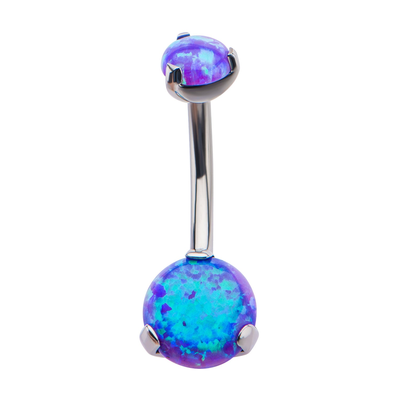 Titanium Internally Threaded Prong Set Double Synthetic Opal Navel Curves