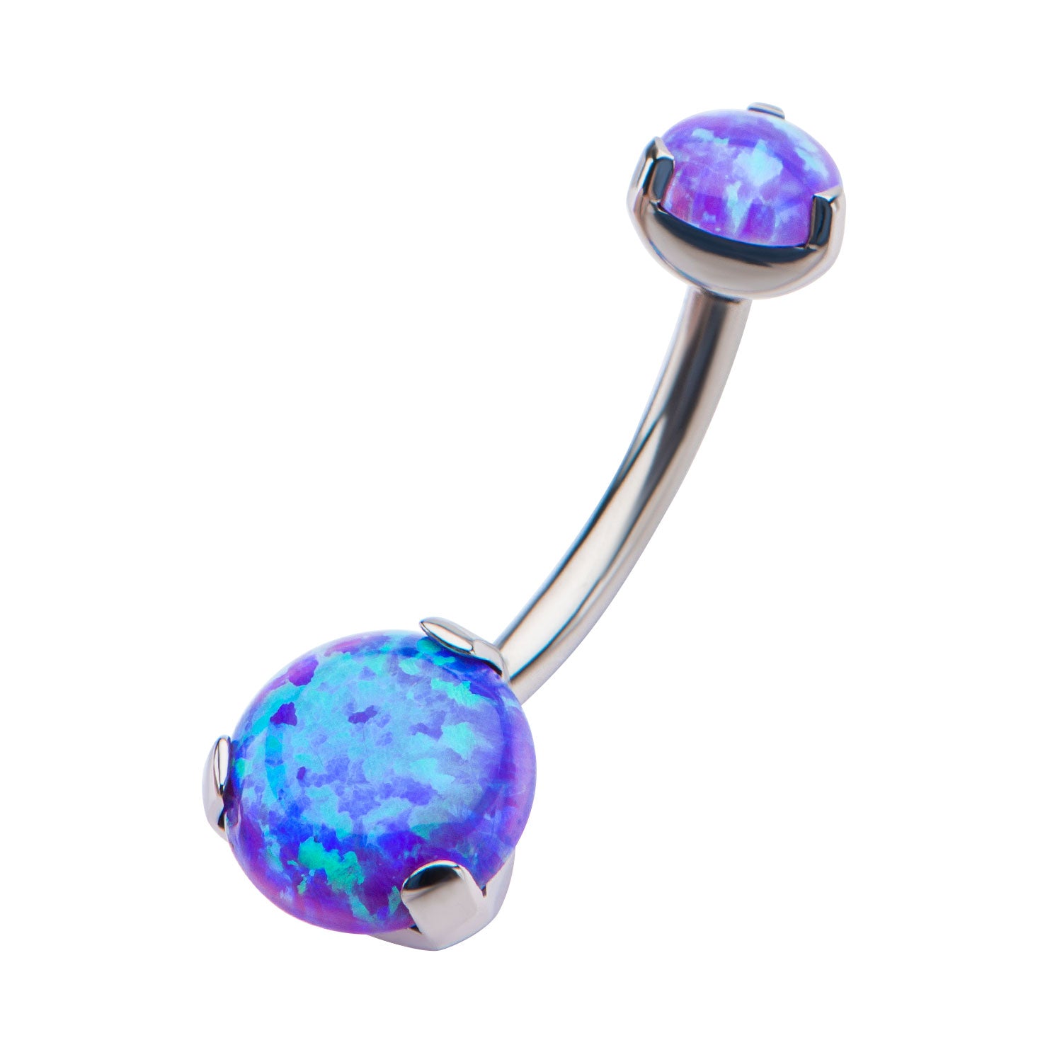 Titanium Internally Threaded Prong Set Double Synthetic Opal Navel Curves