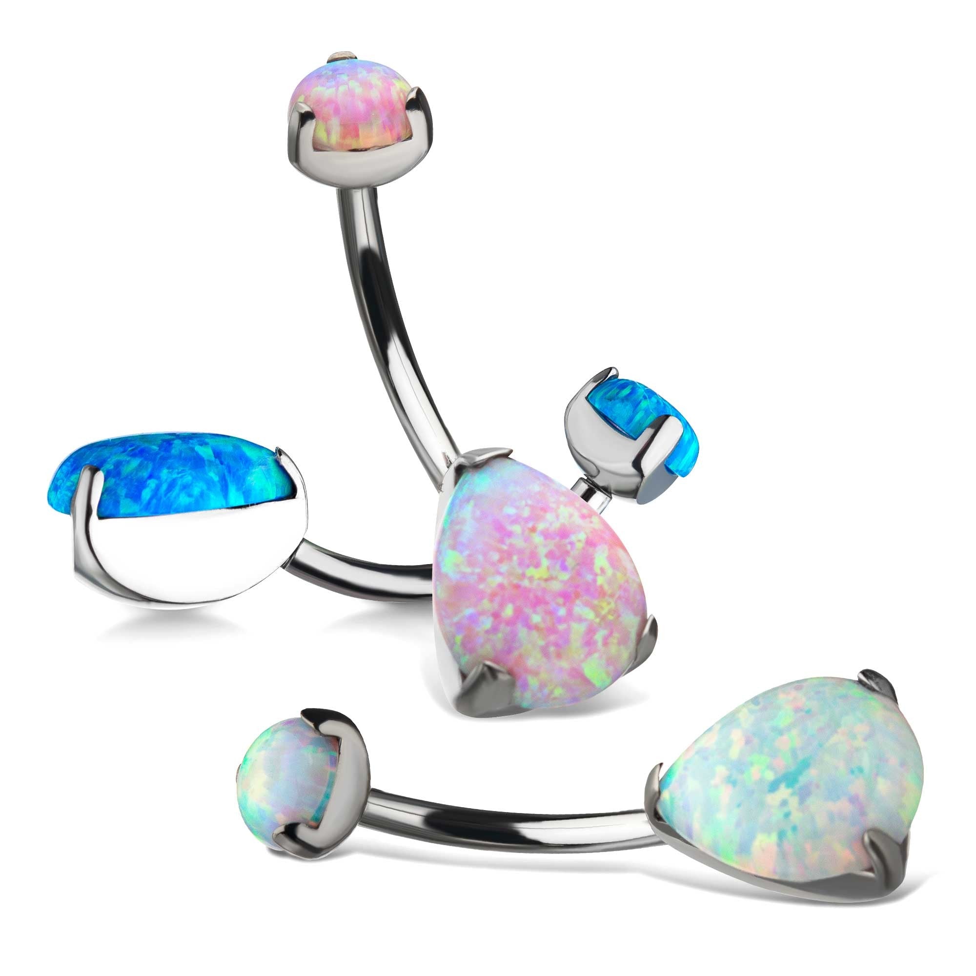 Titanium Internally Threaded Prong Set Double Synthetic Opal Navel Curves