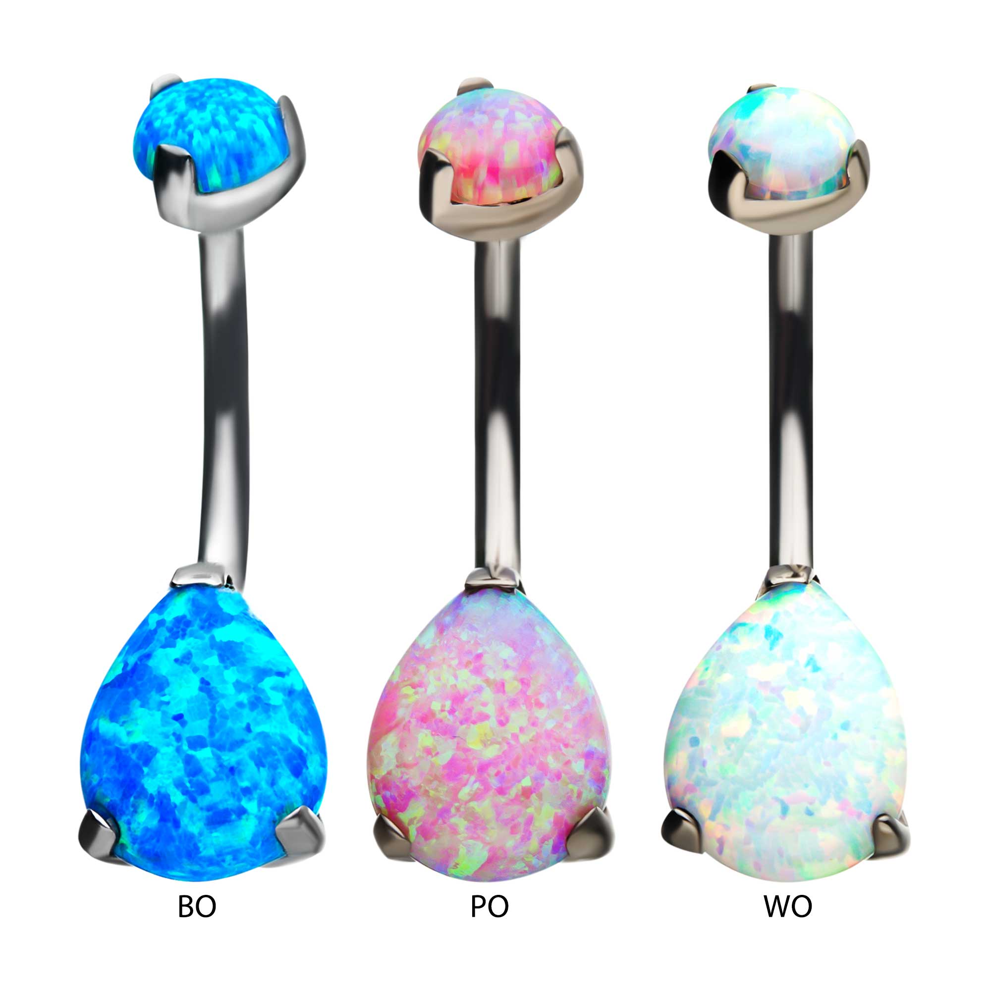 Titanium Internally Threaded Prong Set Double Synthetic Opal Navel Curves
