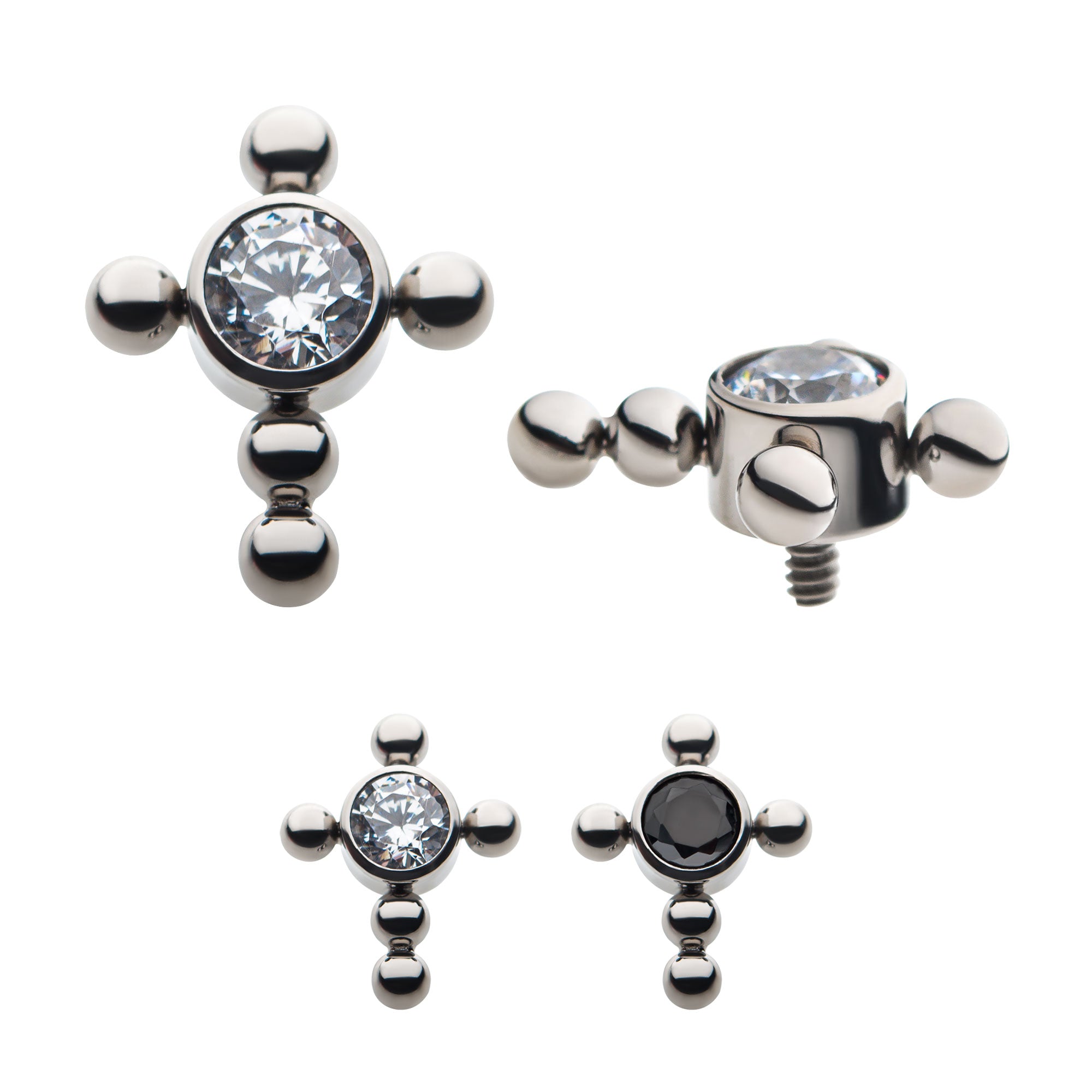 Titanium Internally Threaded with Clear CZ Cross Top