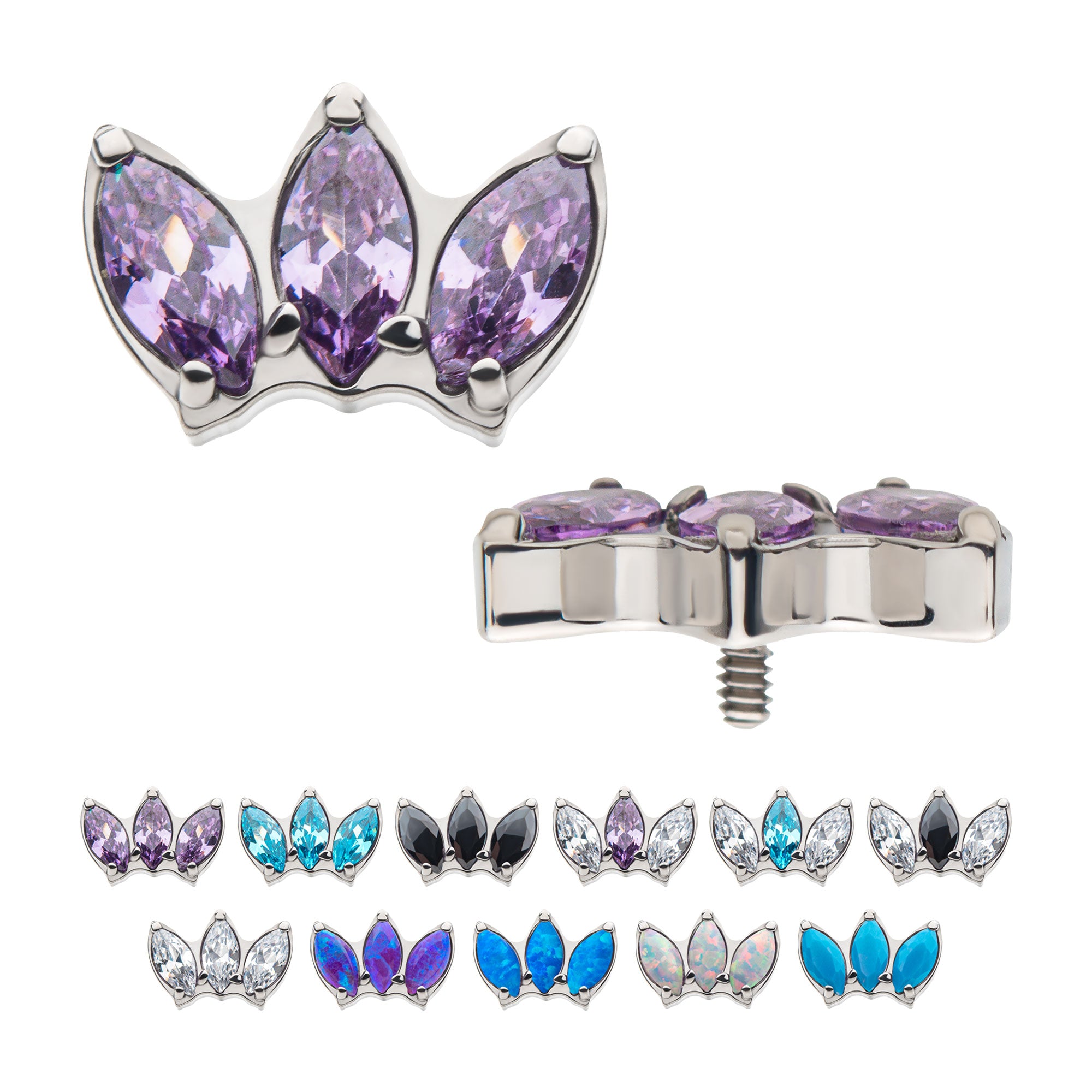 Titanium Internally Threaded with Triple Marquise CZ/Synthetic Opal Cluster Top