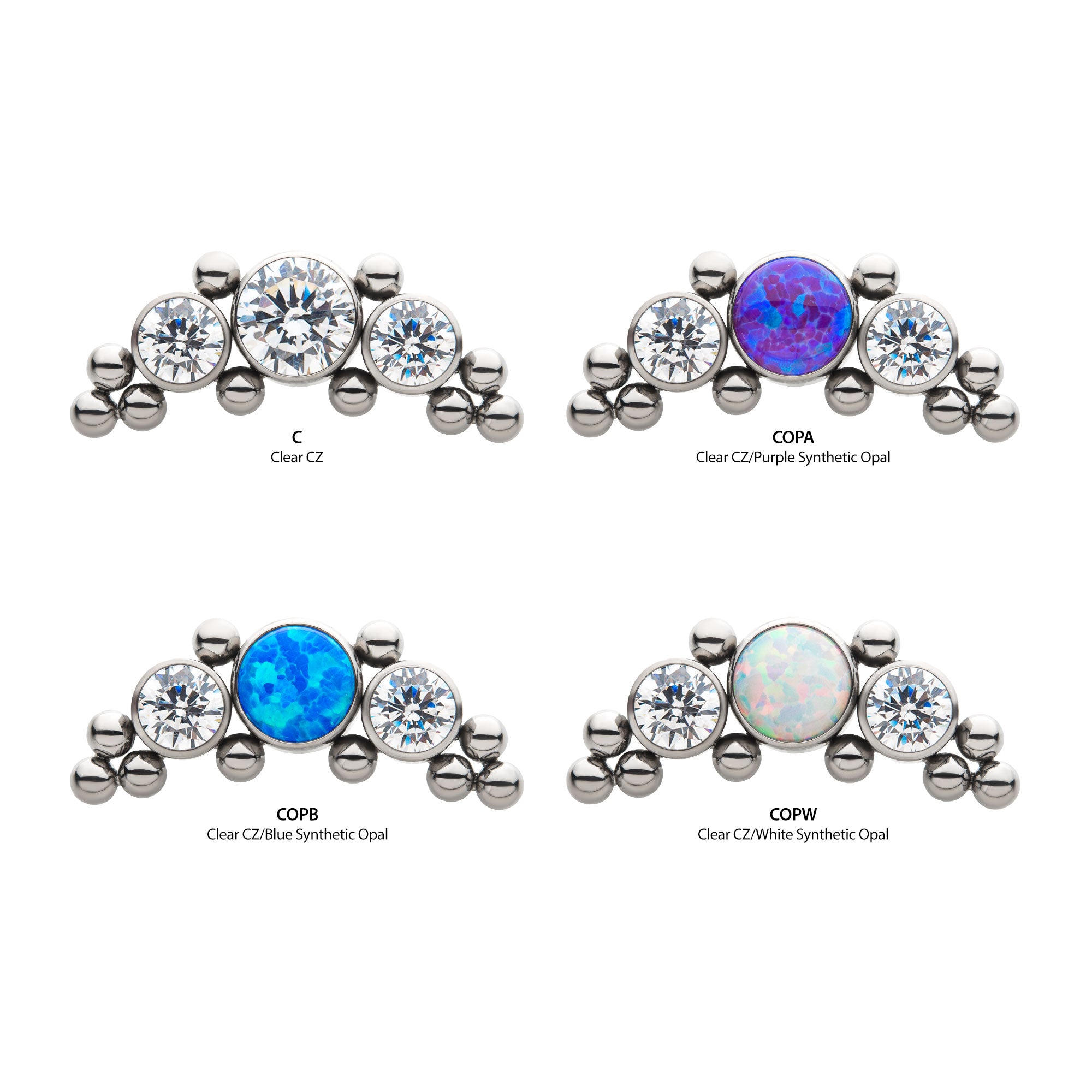 Titanium Internally Threaded with Beads and CZ/Synthetic Opal Trinity Cluster Top