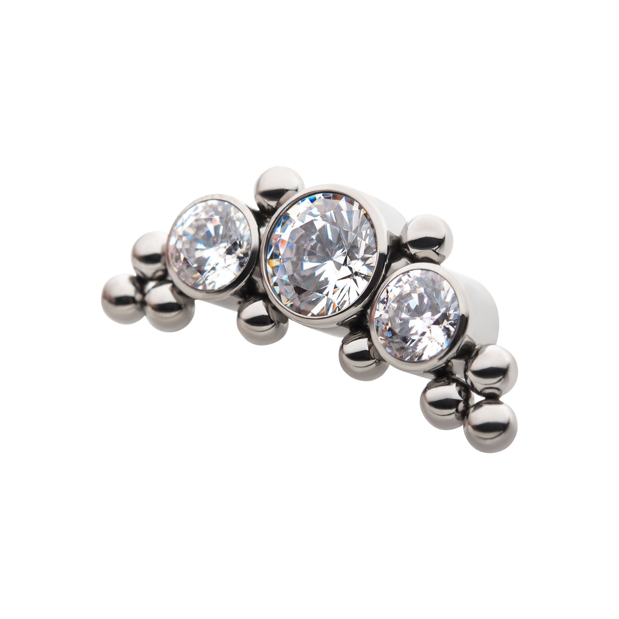 Titanium Internally Threaded with Beads and CZ/Synthetic Opal Trinity Cluster Top