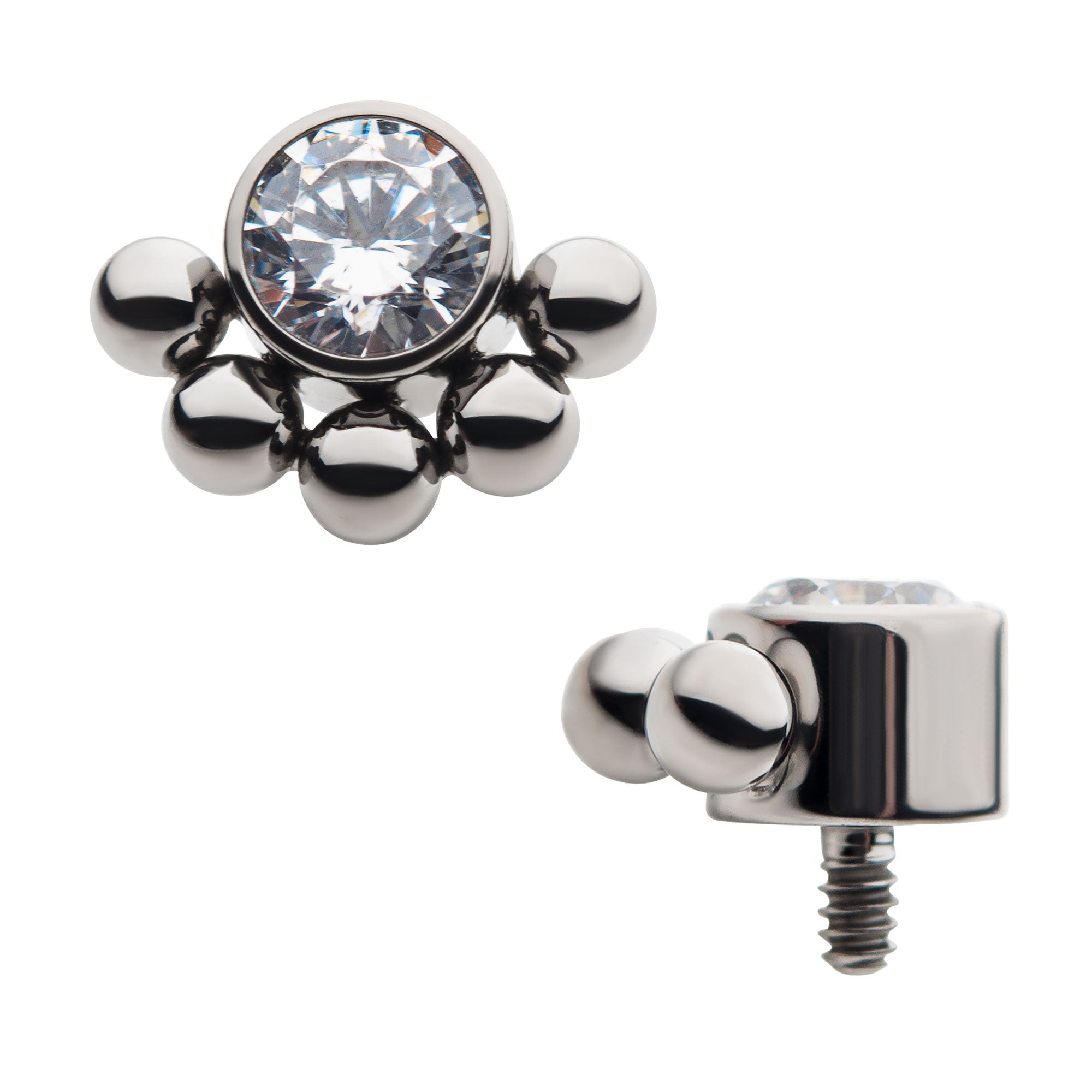Titanium Internally Threaded with 1pc Bezel Set Clear CZ & 5pcs Beads Top