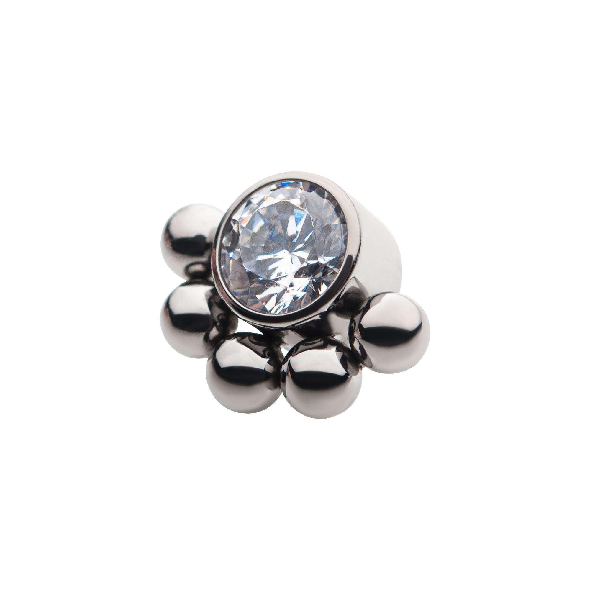 Titanium Internally Threaded with 1pc Bezel Set Clear CZ & 5pcs Beads Top