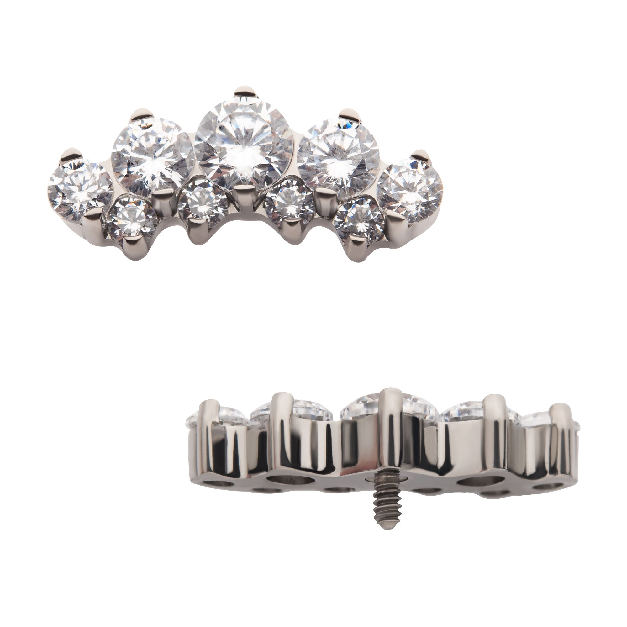 Titanium Internally Threaded with Prong Set Round CZ Terraced Cluster Top