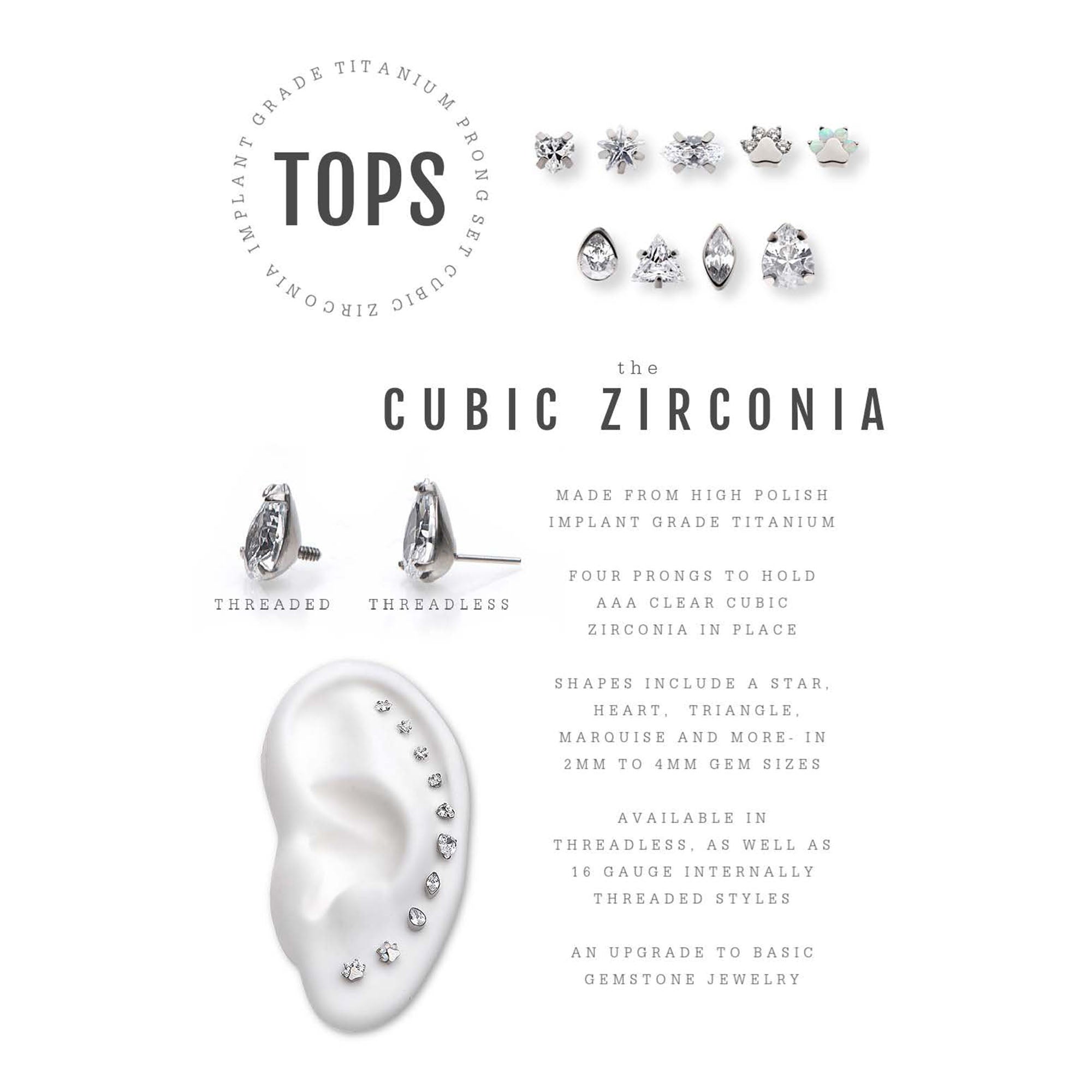 Titanium Internally Threaded with Prong Set CZ Marquise Shape Top