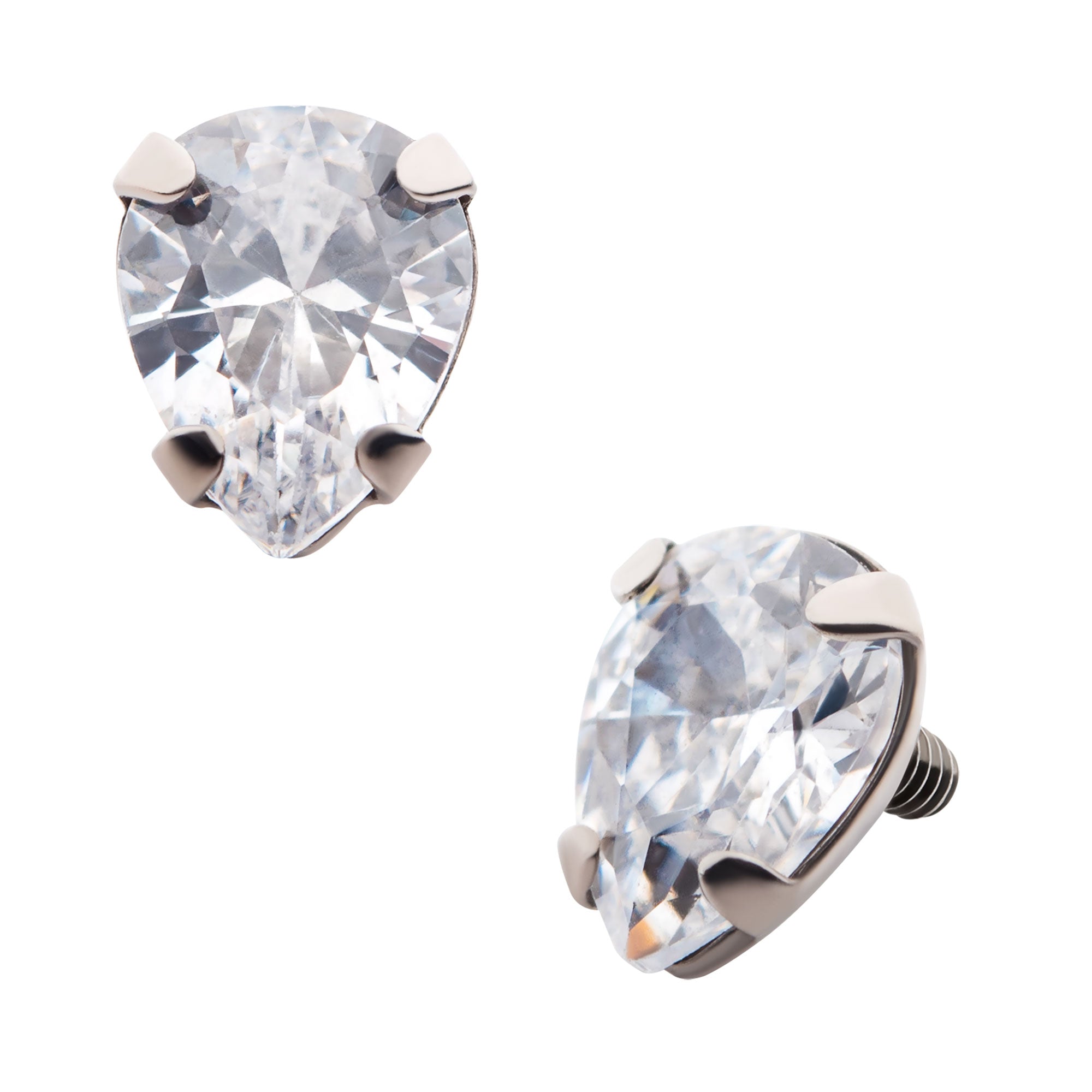 Titanium Internally Threaded with 4-Prong Set CZ Pear Shape Top