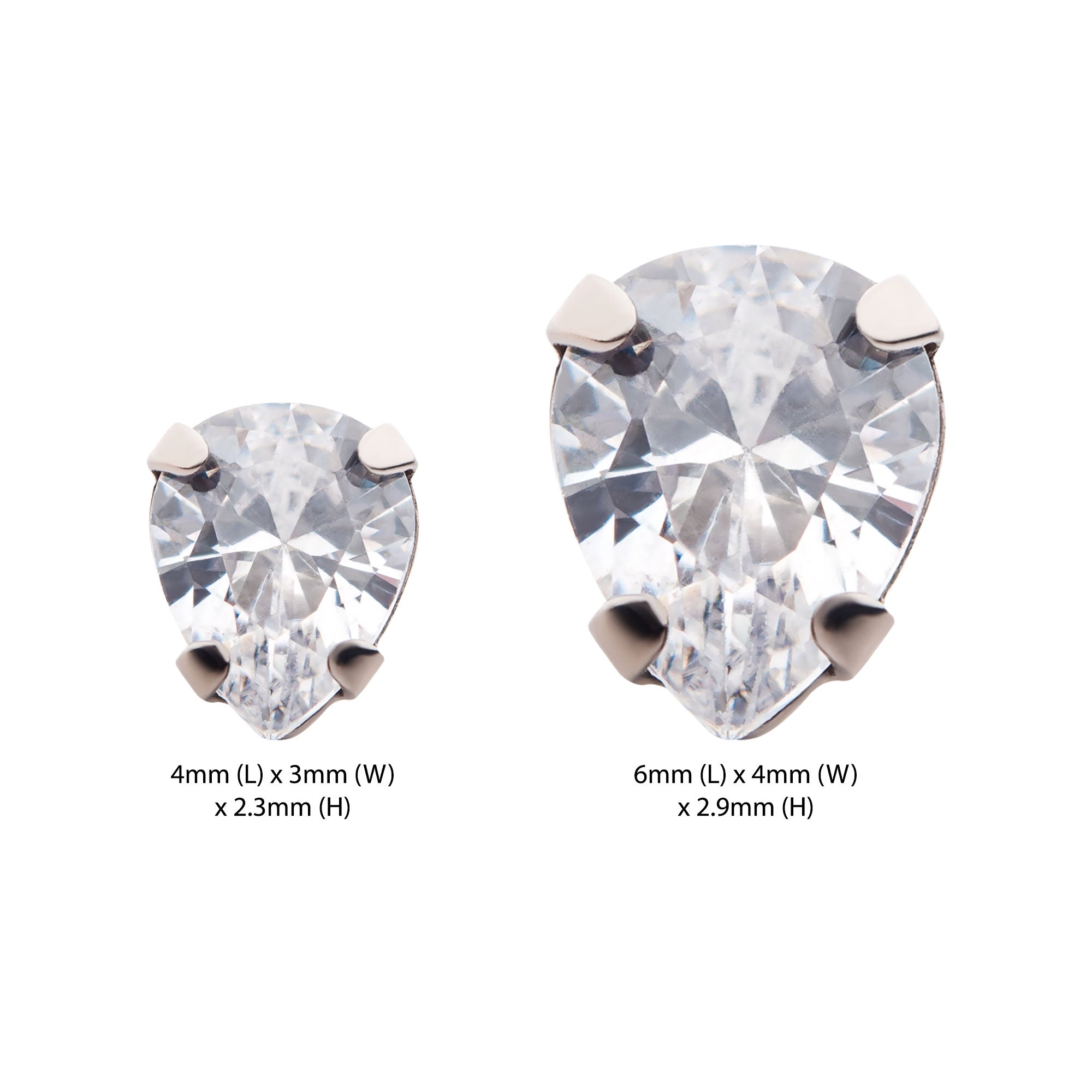 Titanium Internally Threaded with 4-Prong Set CZ Pear Shape Top