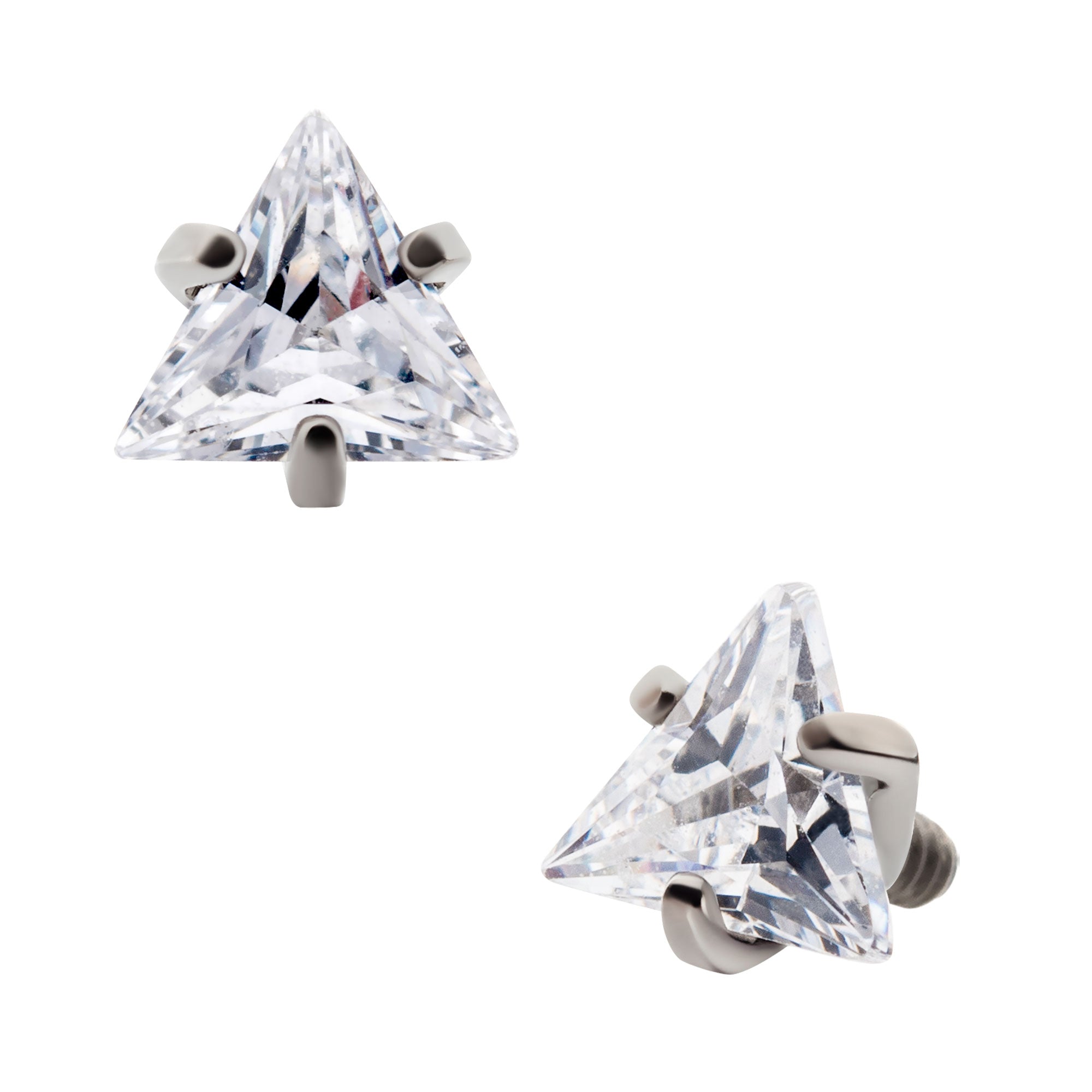 Titanium Internally Threaded with Prong Set CZ Triangular Shape Top