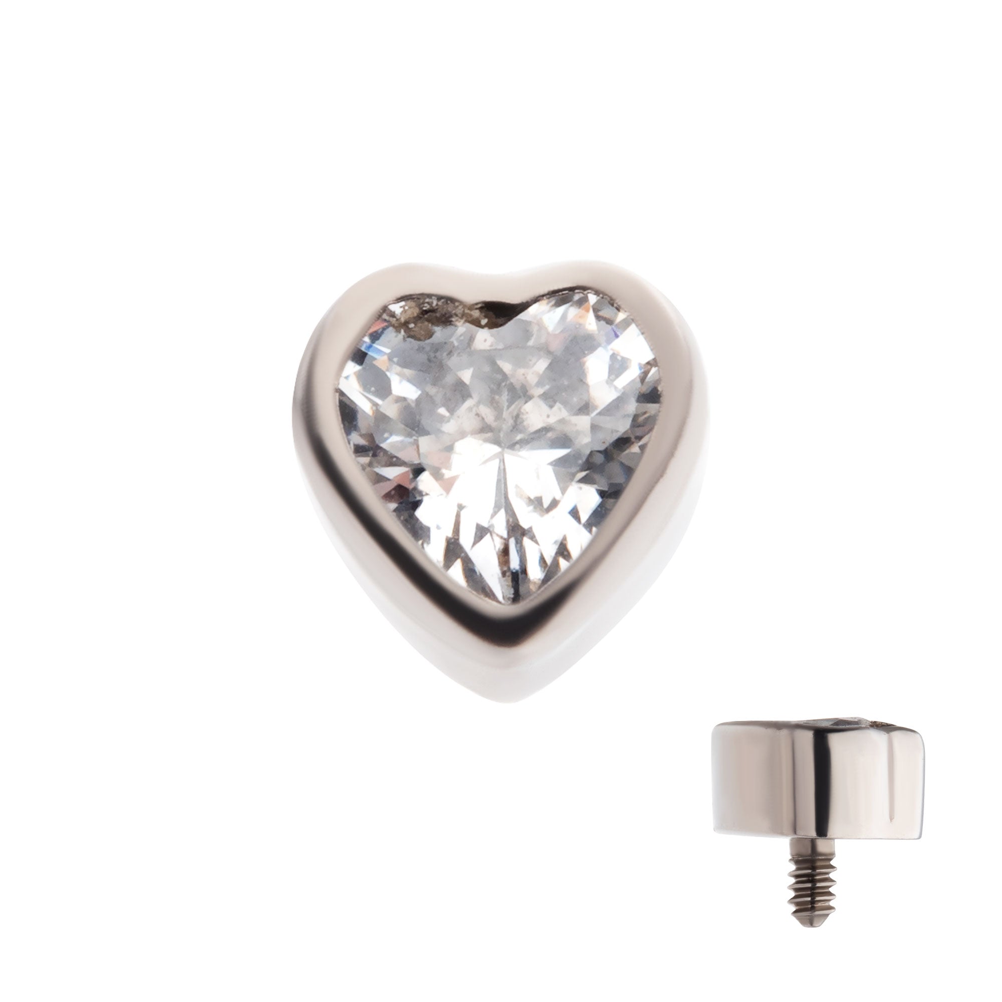 Titanium Internally Threaded with Bezel Set CZ Heart Shape Top