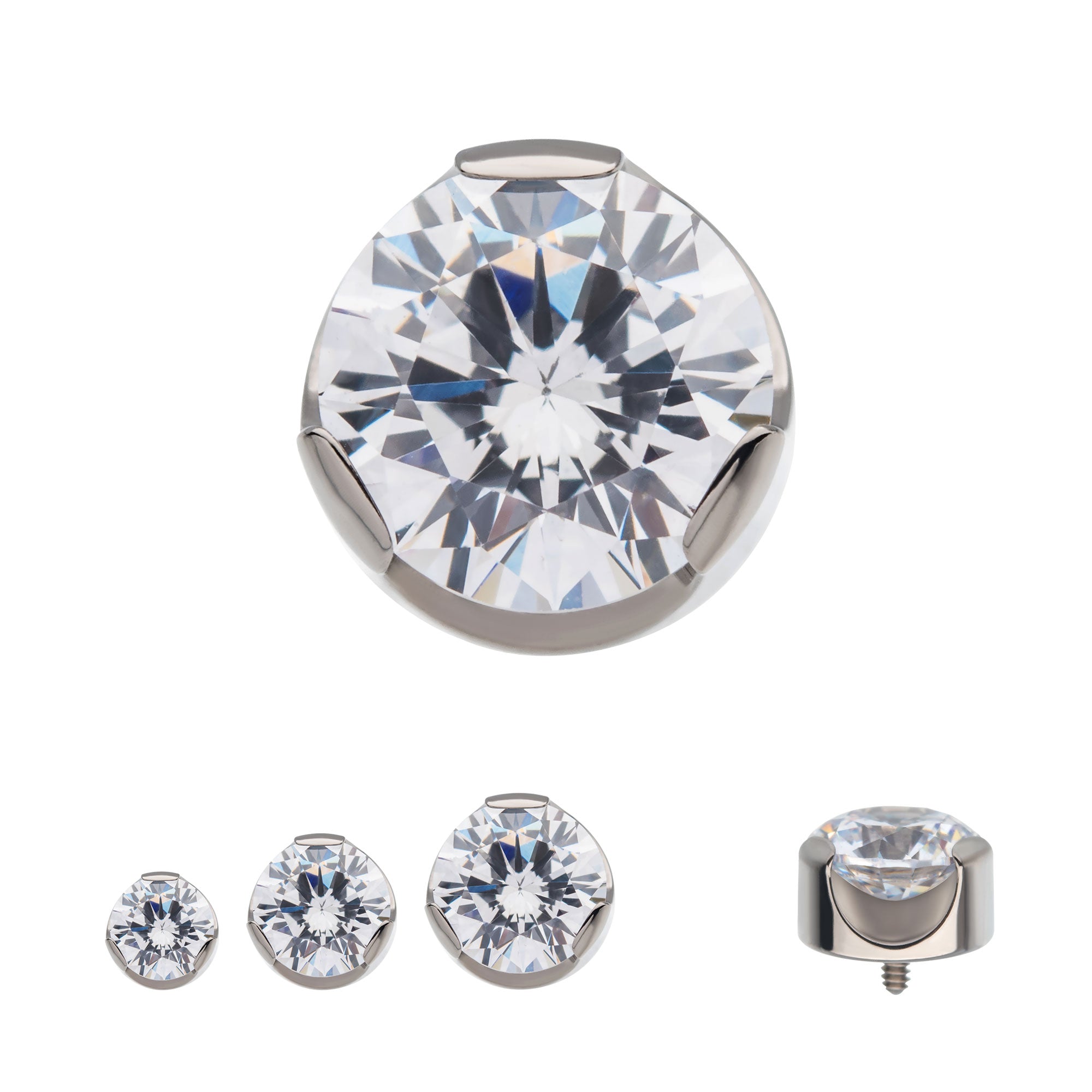 Titanium Internally Threaded with 3-Prong Set Clear CZ Cylinder Top