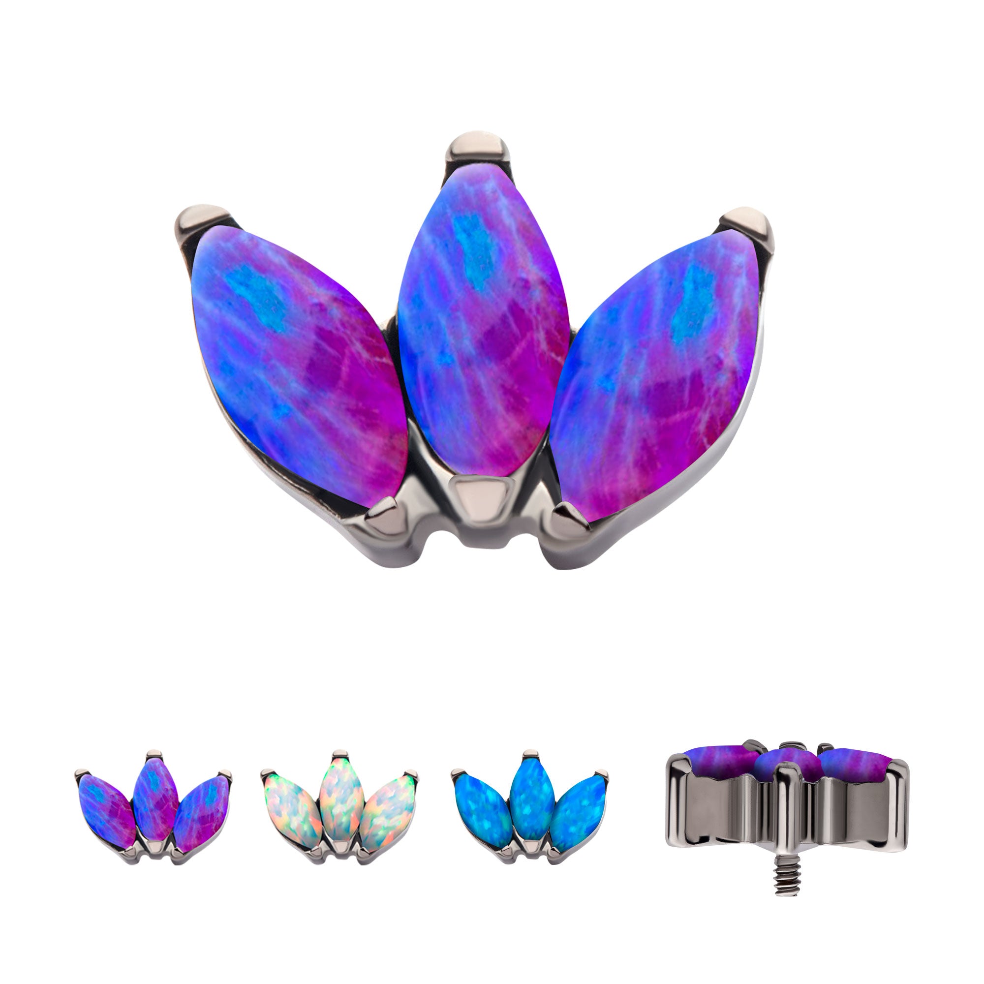 Titanium Internally Threaded with Prong Set Marquise Opal 3-Cluster Top