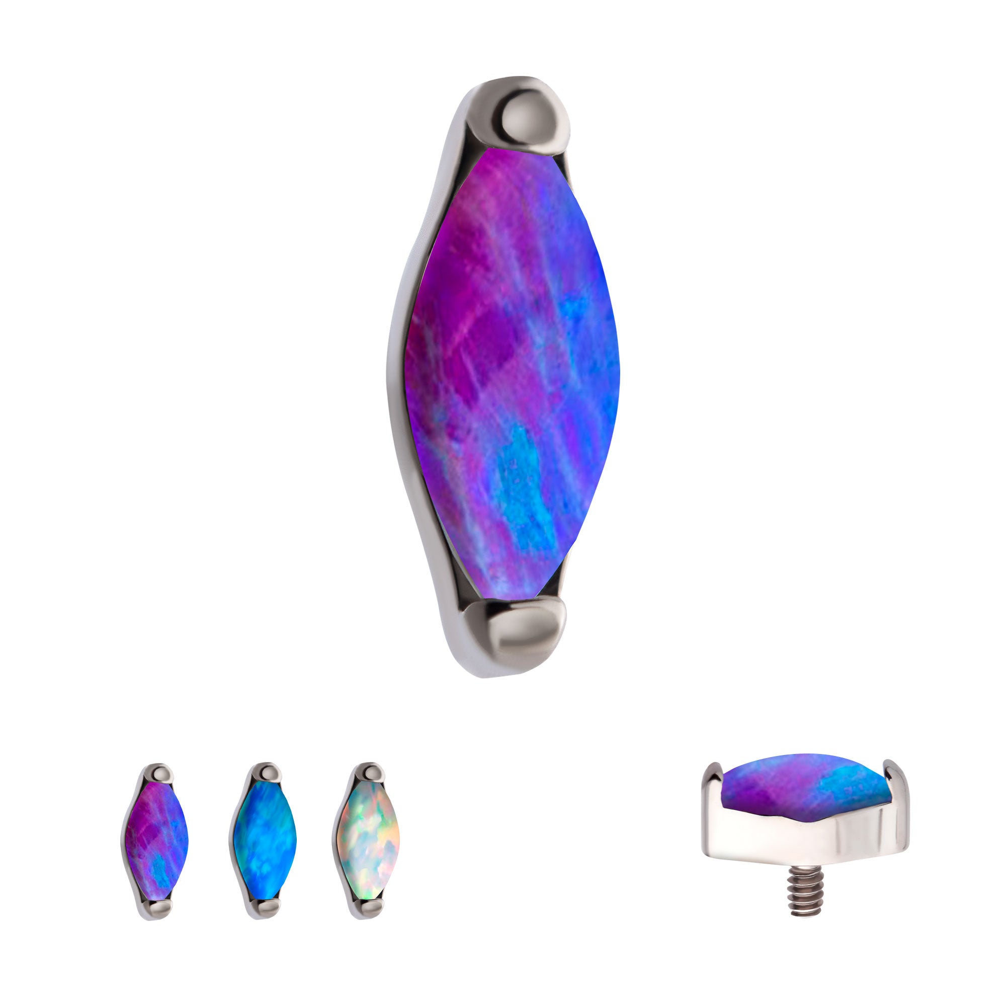 Titanium Internally Threaded with 2-Prong Set Marquise Opal Top