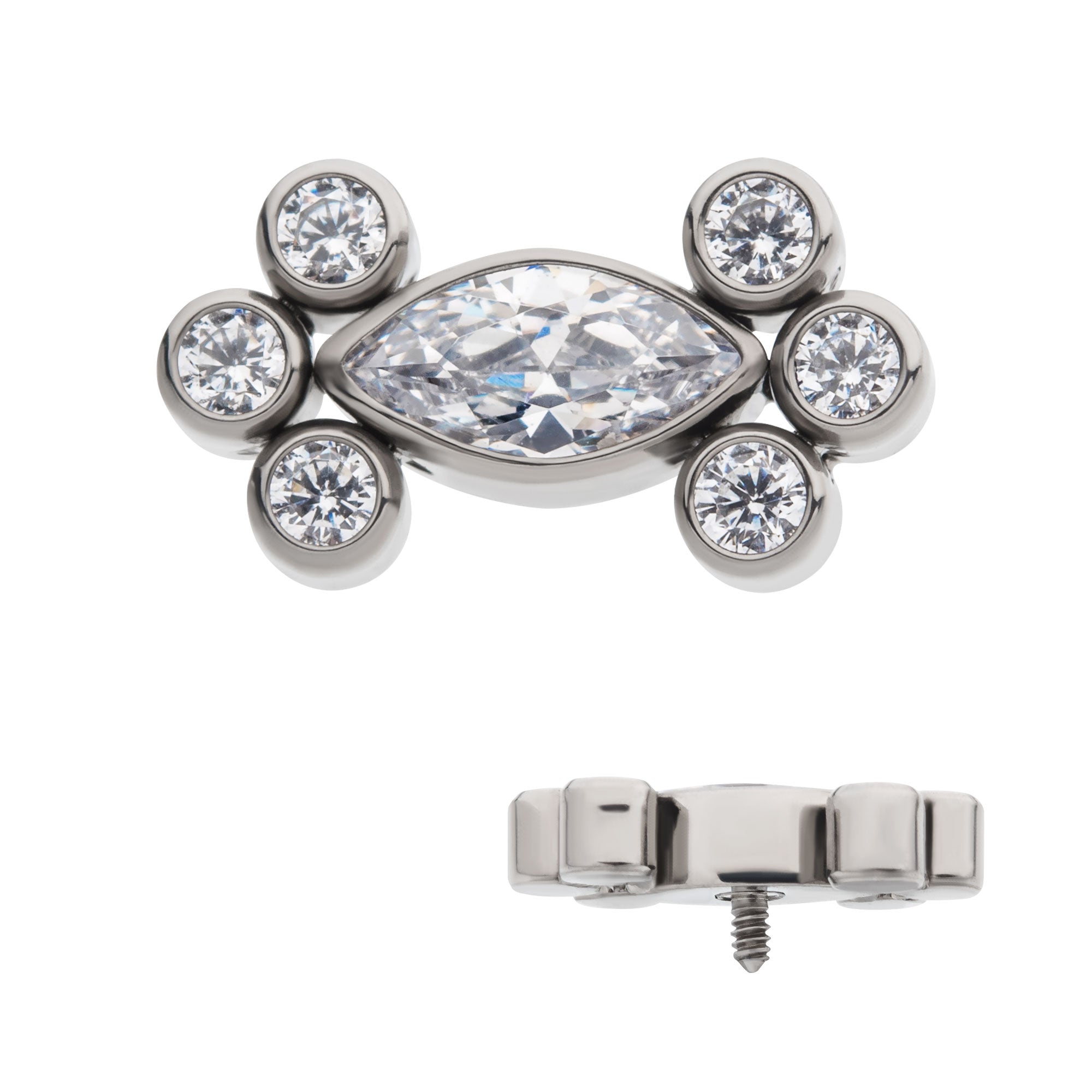 Titanium Internally Threaded with Clustered Bezel Set Marquise & Round CZ Top