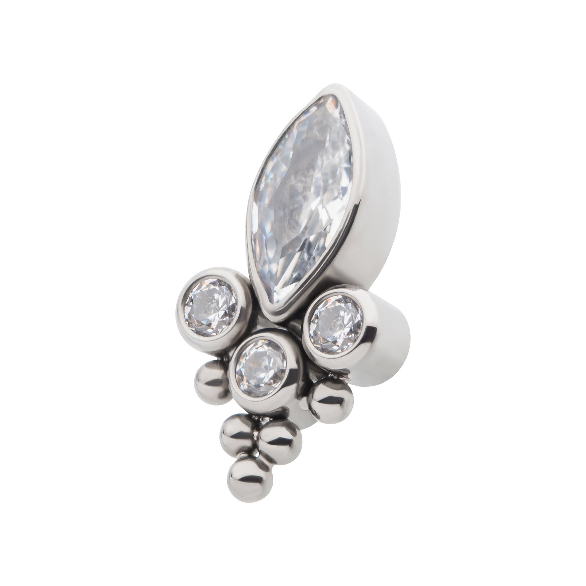 Titanium Internally Threaded with Clustered Beads, Bezel Set Marquise & Round CZ Top