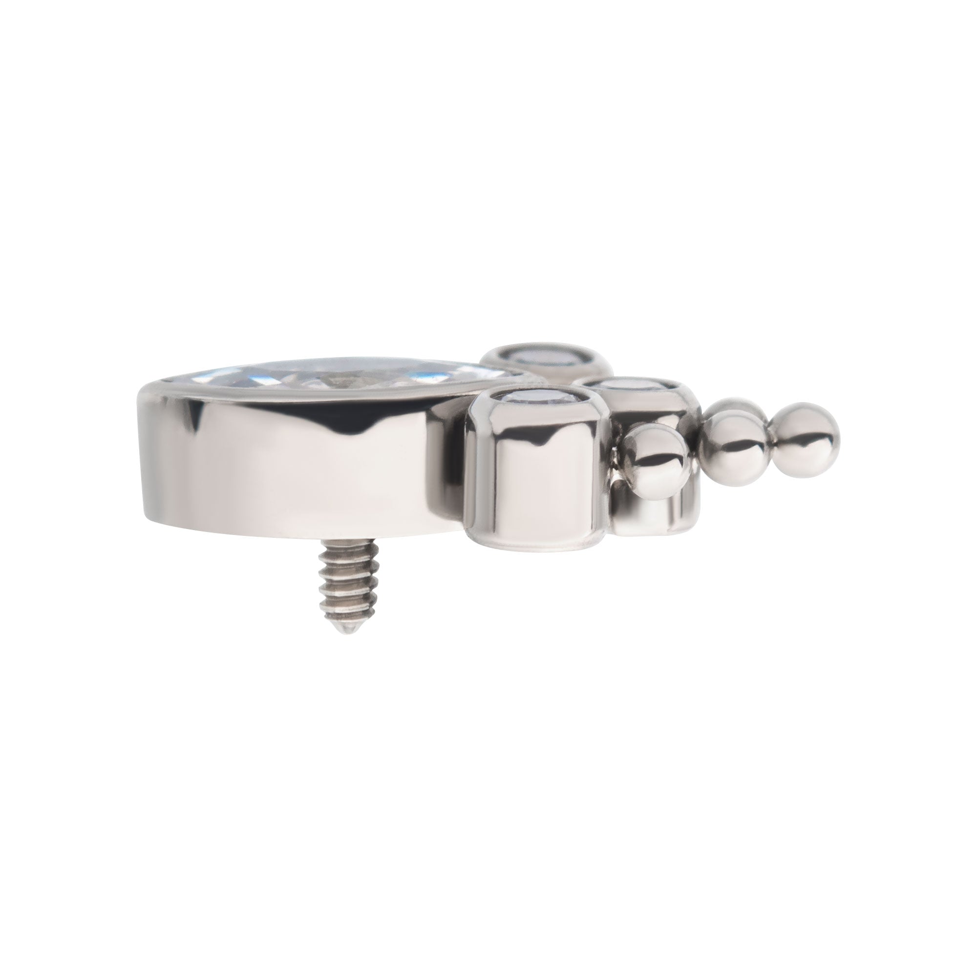 Titanium Internally Threaded with Clustered Beads, Bezel Set Marquise & Round CZ Top