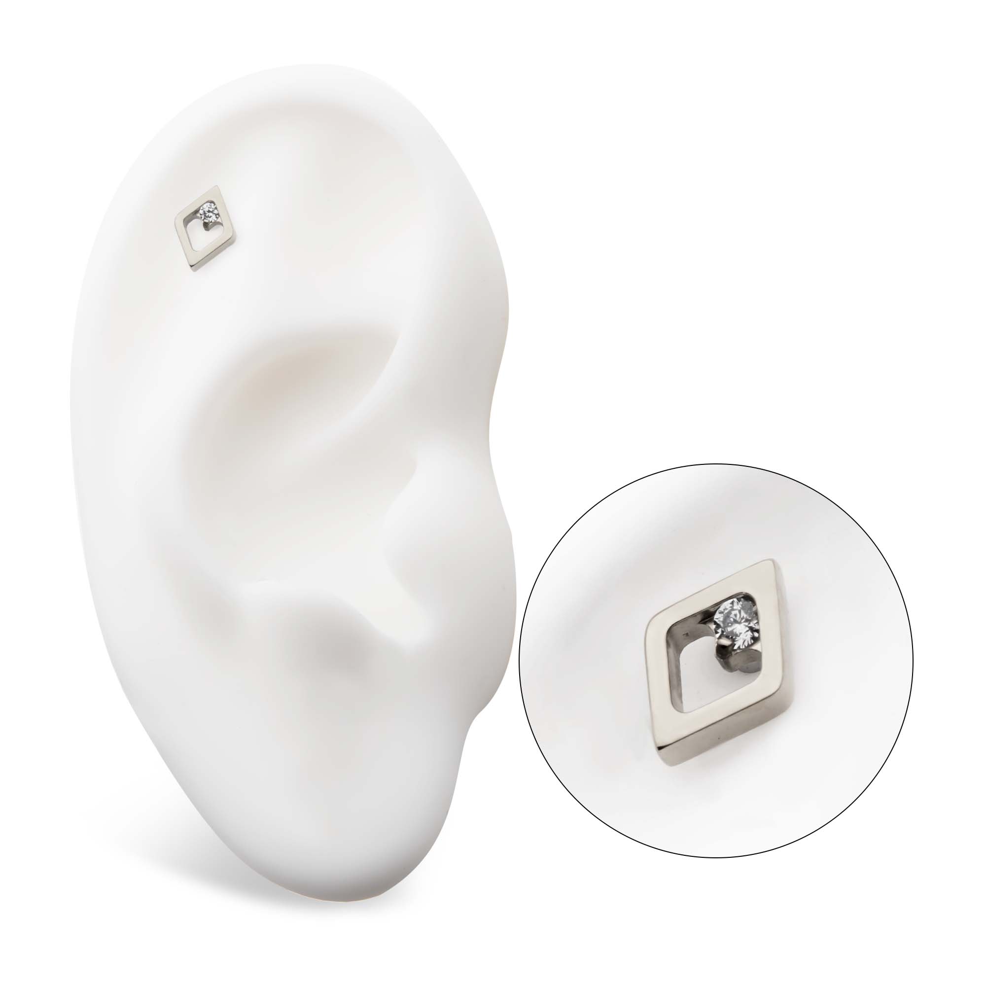 Titanium Internally Threaded Diamond Shape with Clear CZ Top